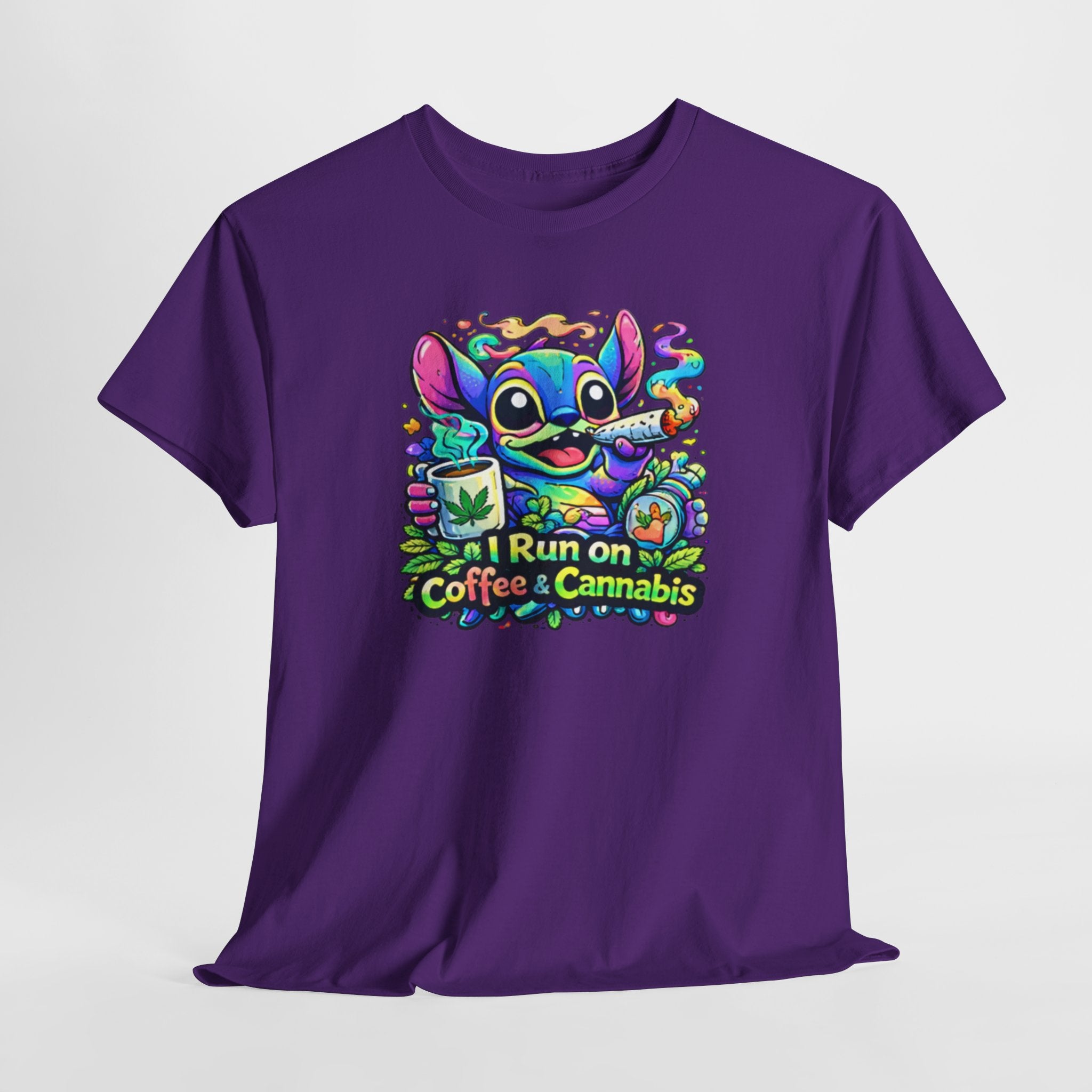 Coffee & Cannabis Tee — 'I Run on Coffee & Cannabis' Cute Stitch Graphic T-Shirt