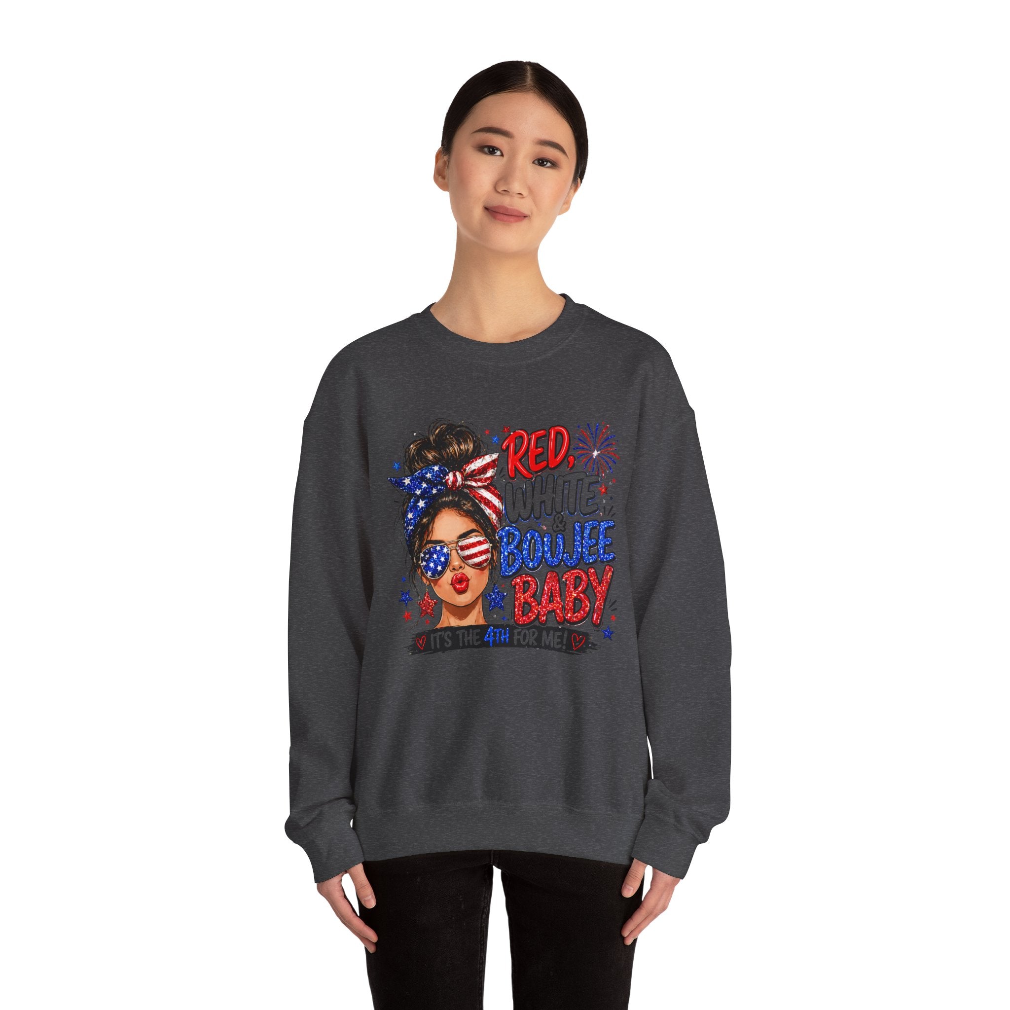 Crewneck Sweatshirt — "Red White Boujee Baby" Patriotic Women's 4th of July Graphic