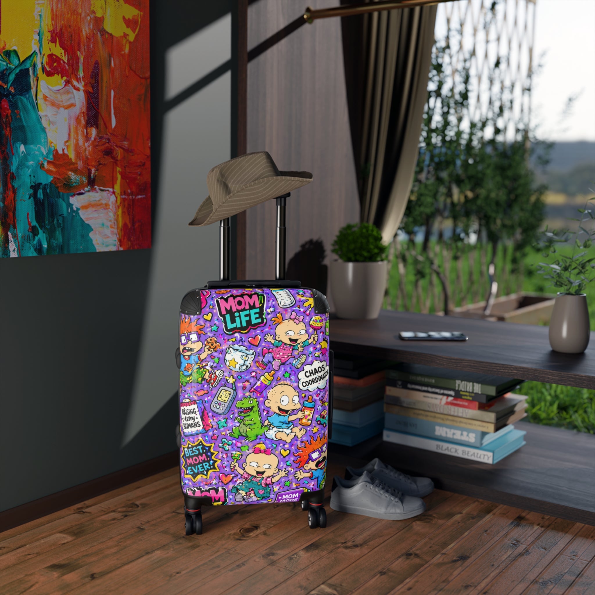 Mom Life Cartoon Suitcase — Colorful Travel Luggage with 'Mom Life' & Chaos Coordinator Design