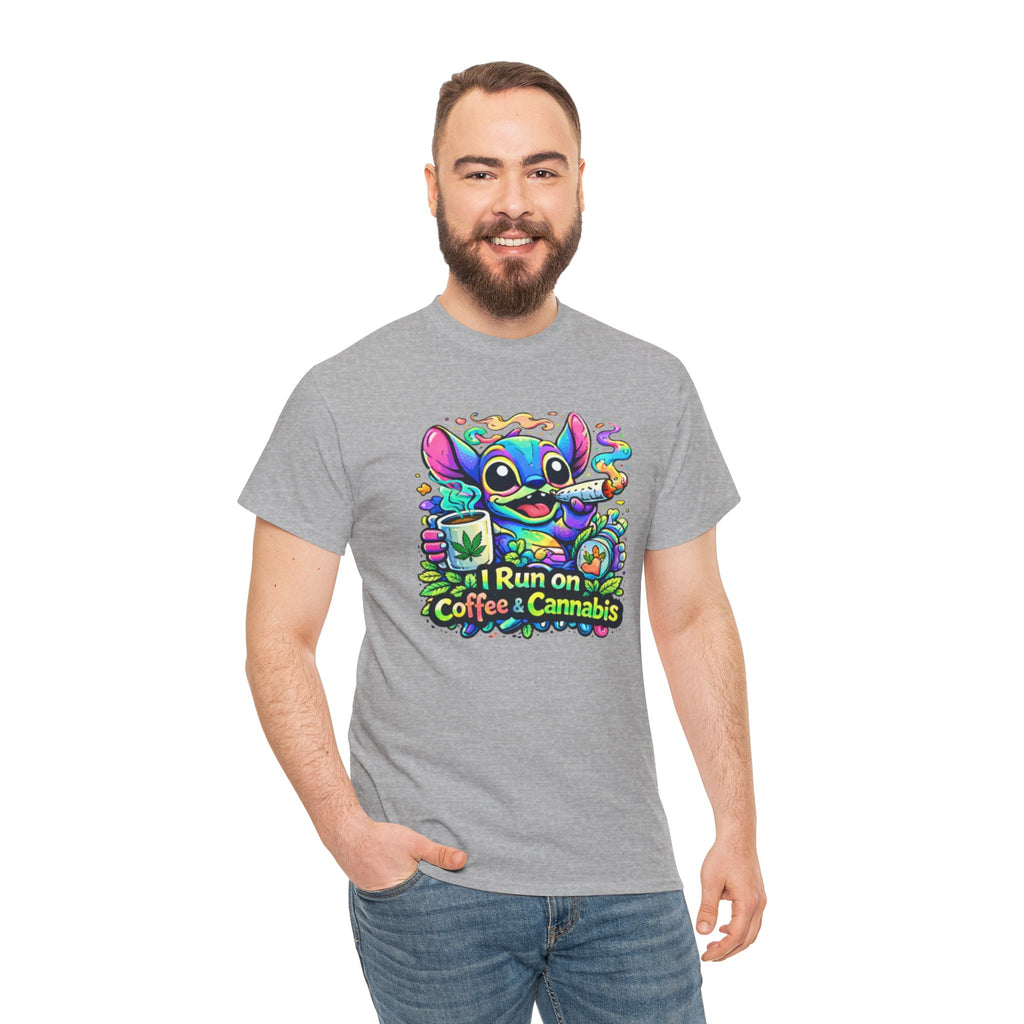 Coffee & Cannabis Tee — 'I Run on Coffee & Cannabis' Cute Stitch Graphic T-Shirt