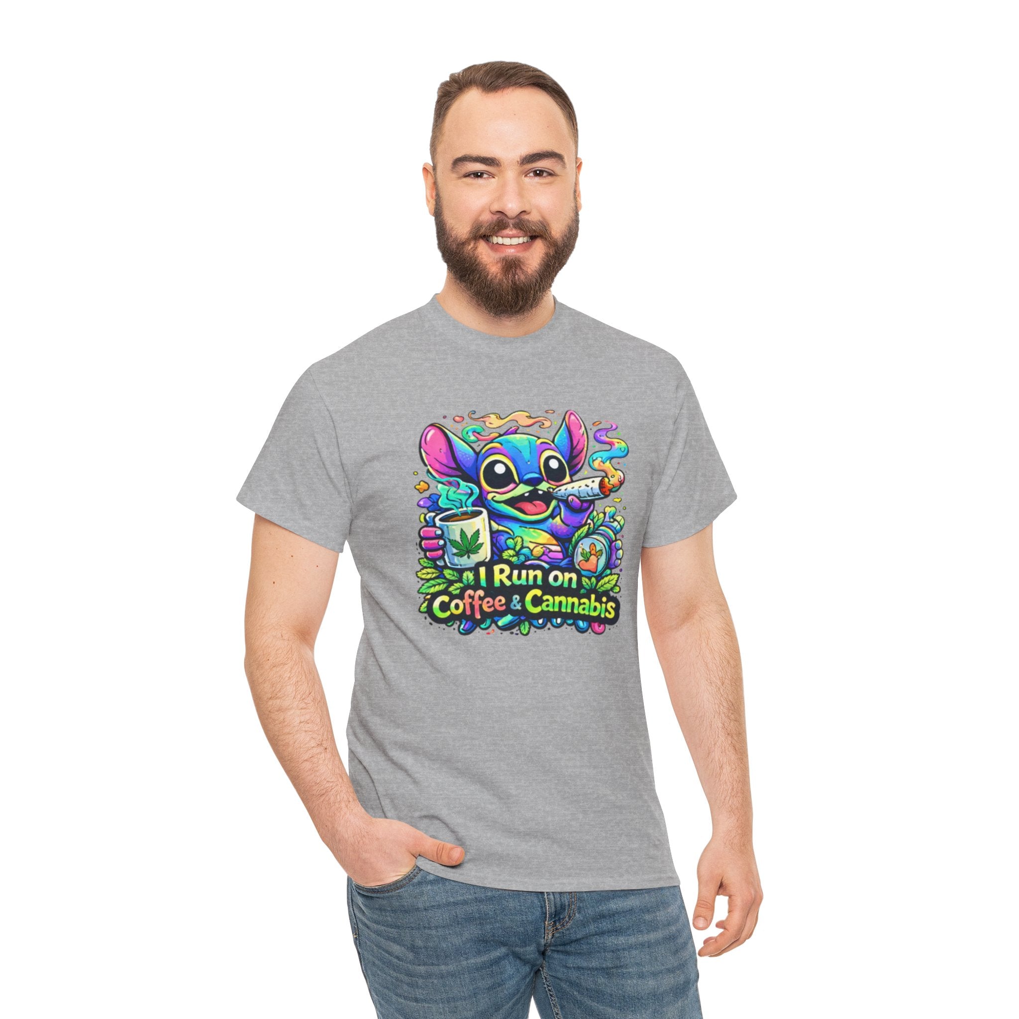 Coffee & Cannabis Tee — 'I Run on Coffee & Cannabis' Cute Stitch Graphic T-Shirt