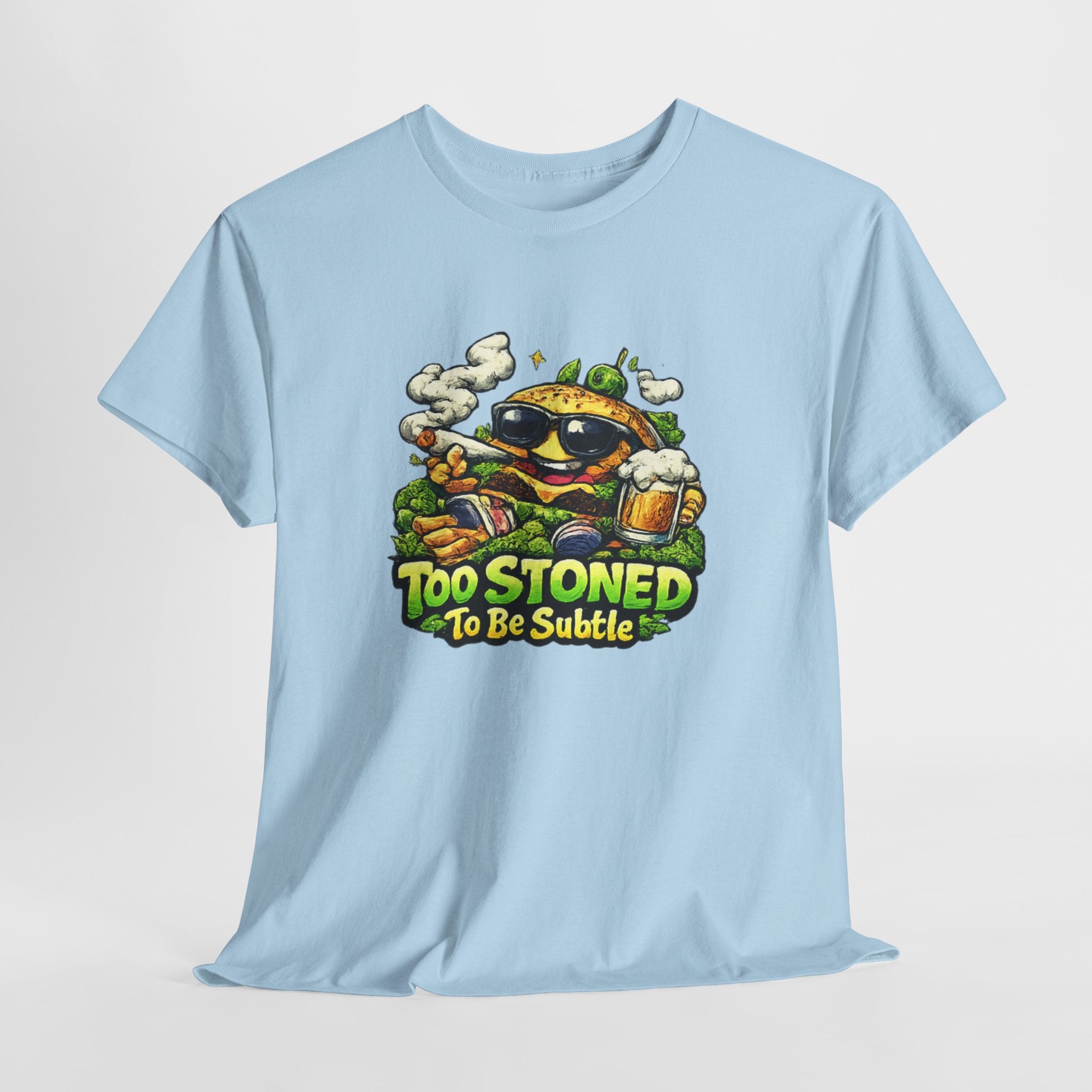 Too Stoned To Be Subtle Tee - Funny Retro Cartoon Burger Cannabis T-Shirt