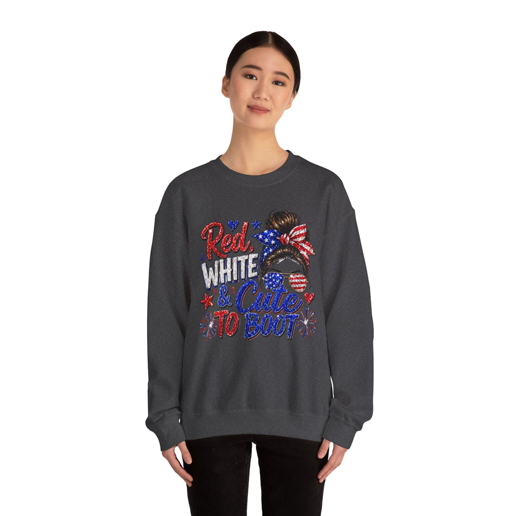 Crewneck Sweatshirt - "Red, White & Cute to Boot" Patriotic Women’s Graphic