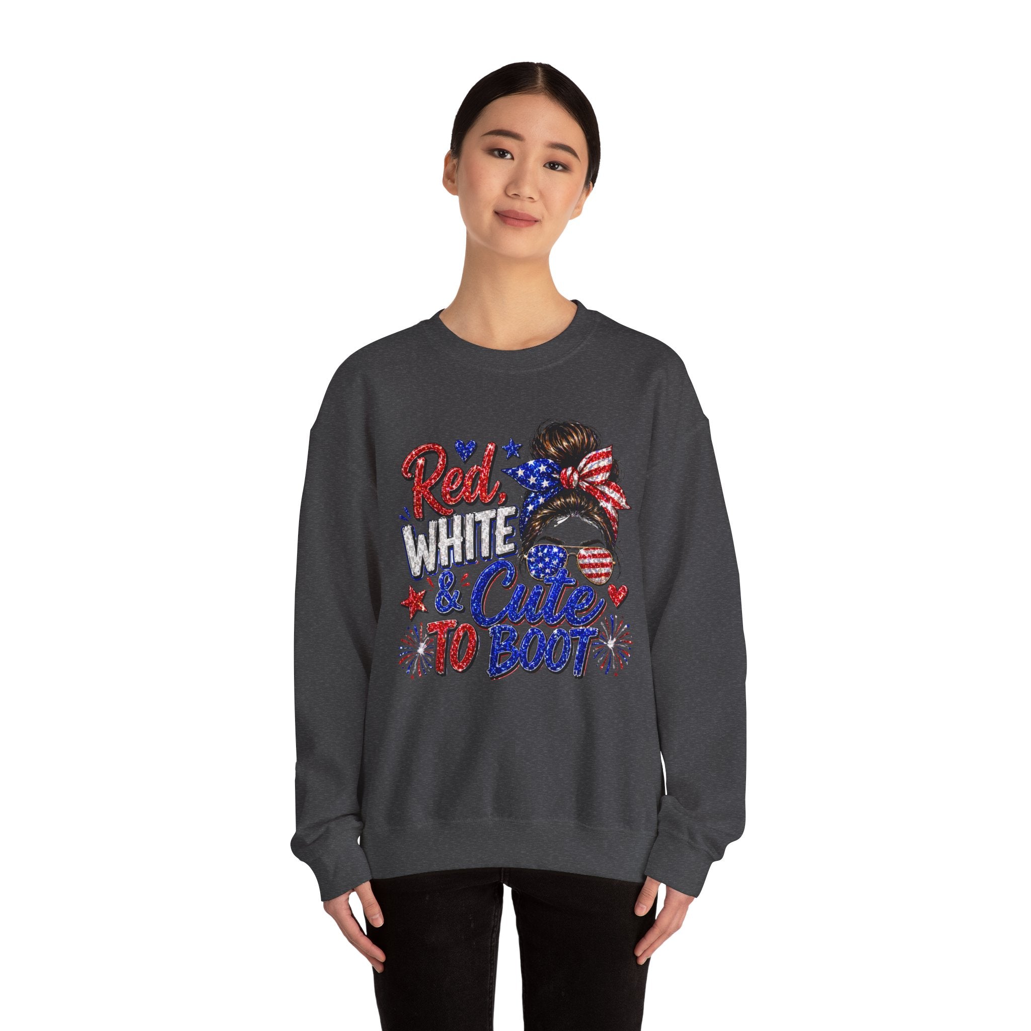Crewneck Sweatshirt - "Red, White & Cute to Boot" Patriotic Women’s Graphic