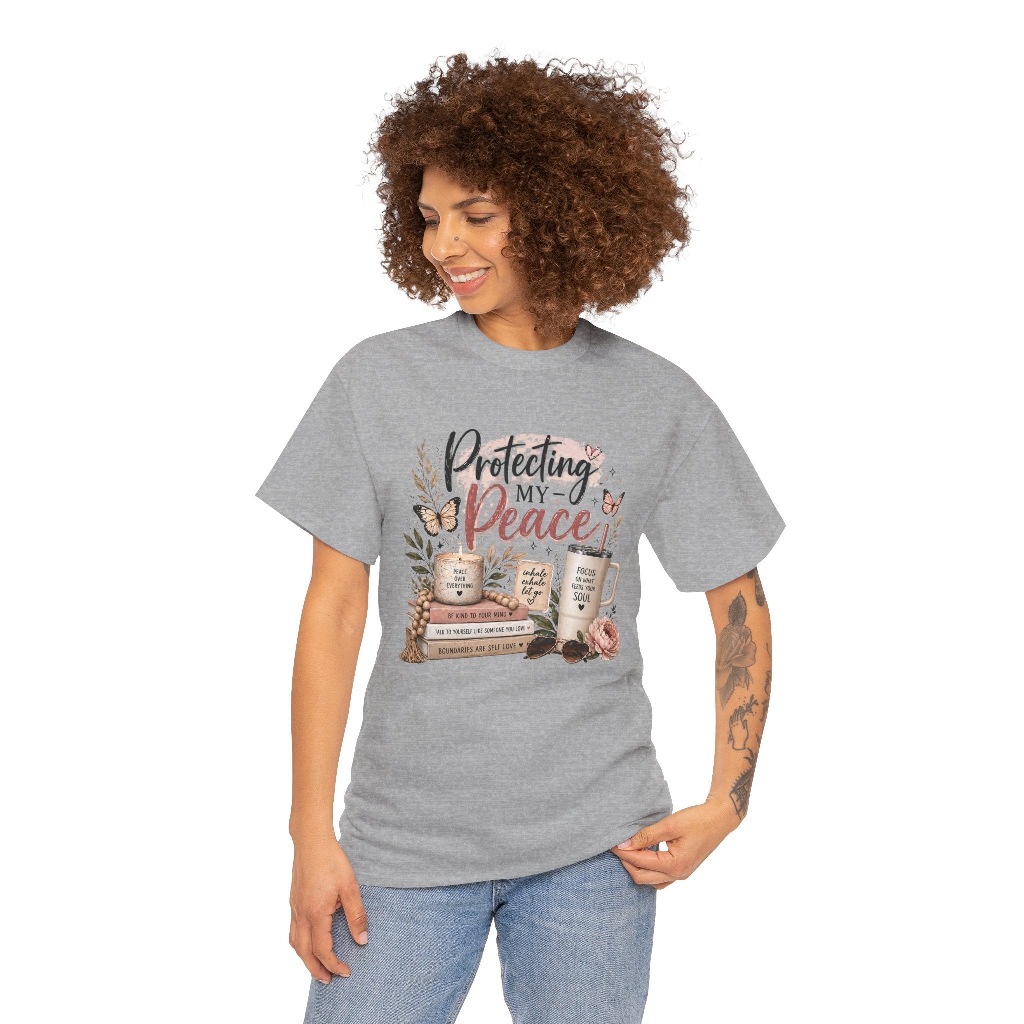 Protecting My Peace T-Shirt — Cozy Floral Coffee & Book Graphic Tee