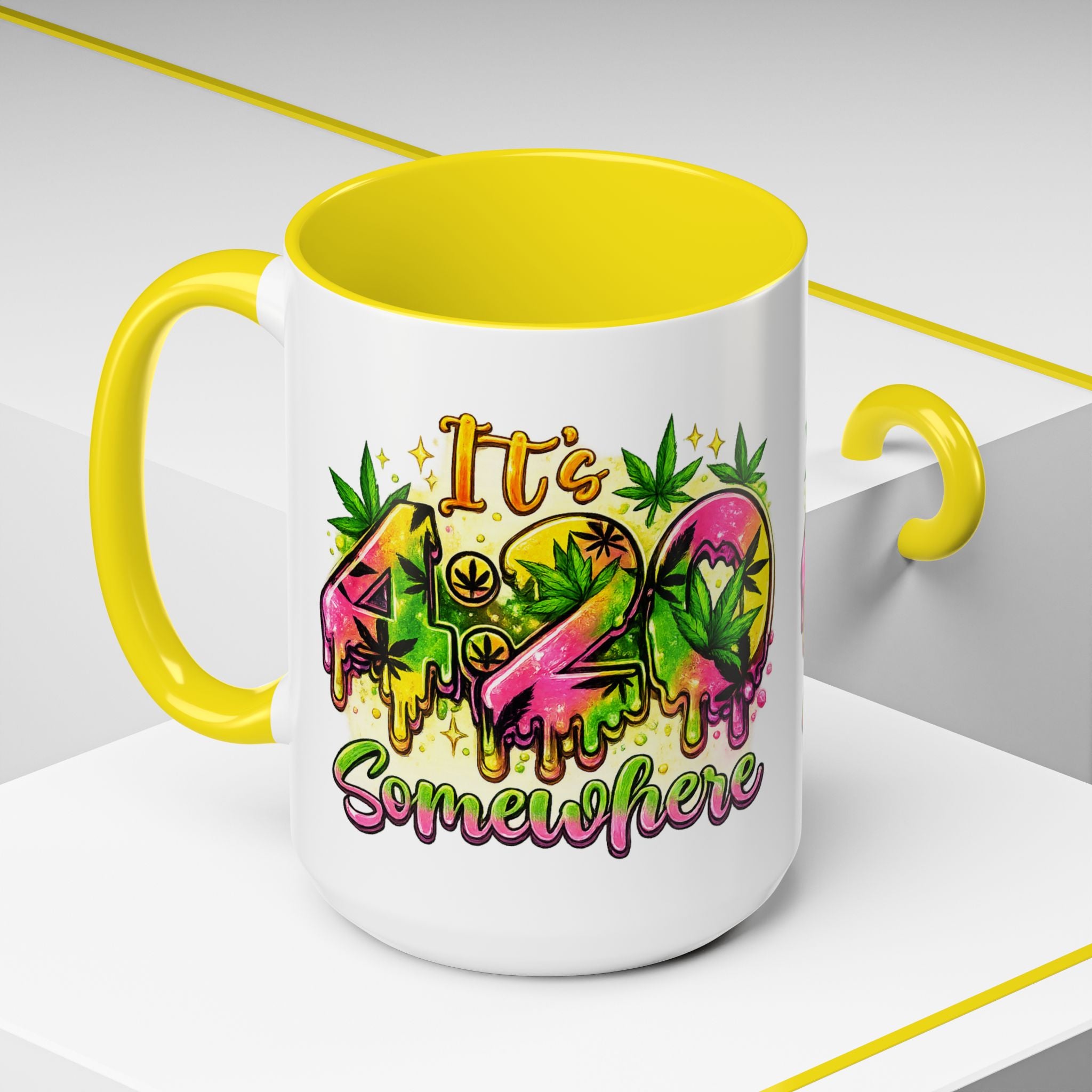 420 Coffee Mug — "It's 420 Somewhere" Accent Tea Cup, Weed-Themed Stoner Gift