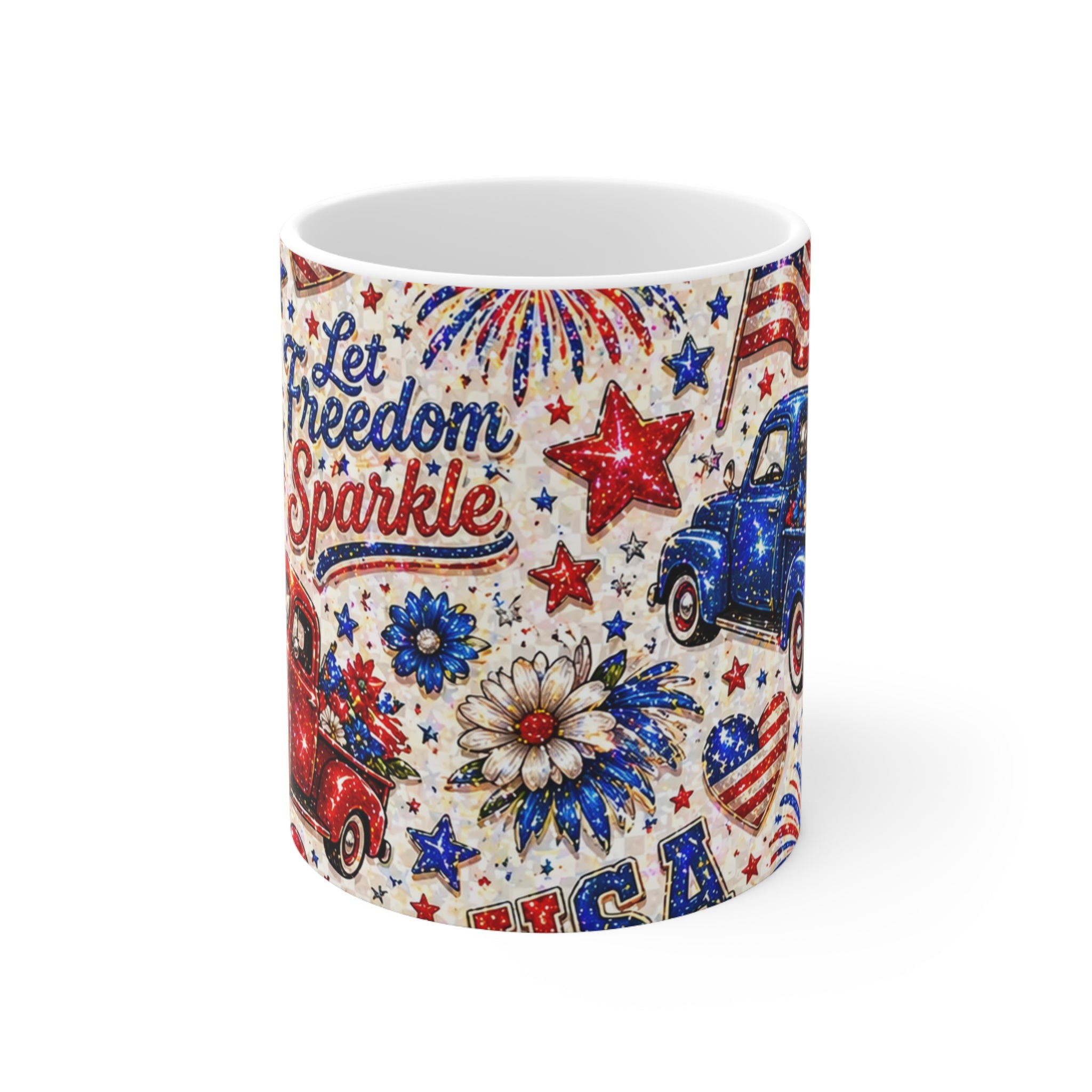 Let Freedom Sparkle Mug — Patriotic 4th of July Ceramic Coffee Cup (11oz & 15oz)
