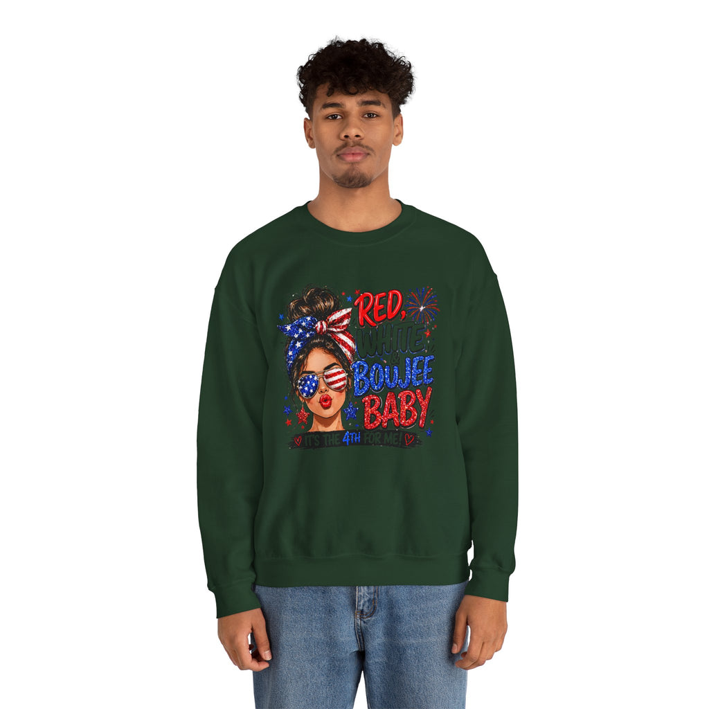 Crewneck Sweatshirt — "Red White Boujee Baby" Patriotic Women's 4th of July Graphic