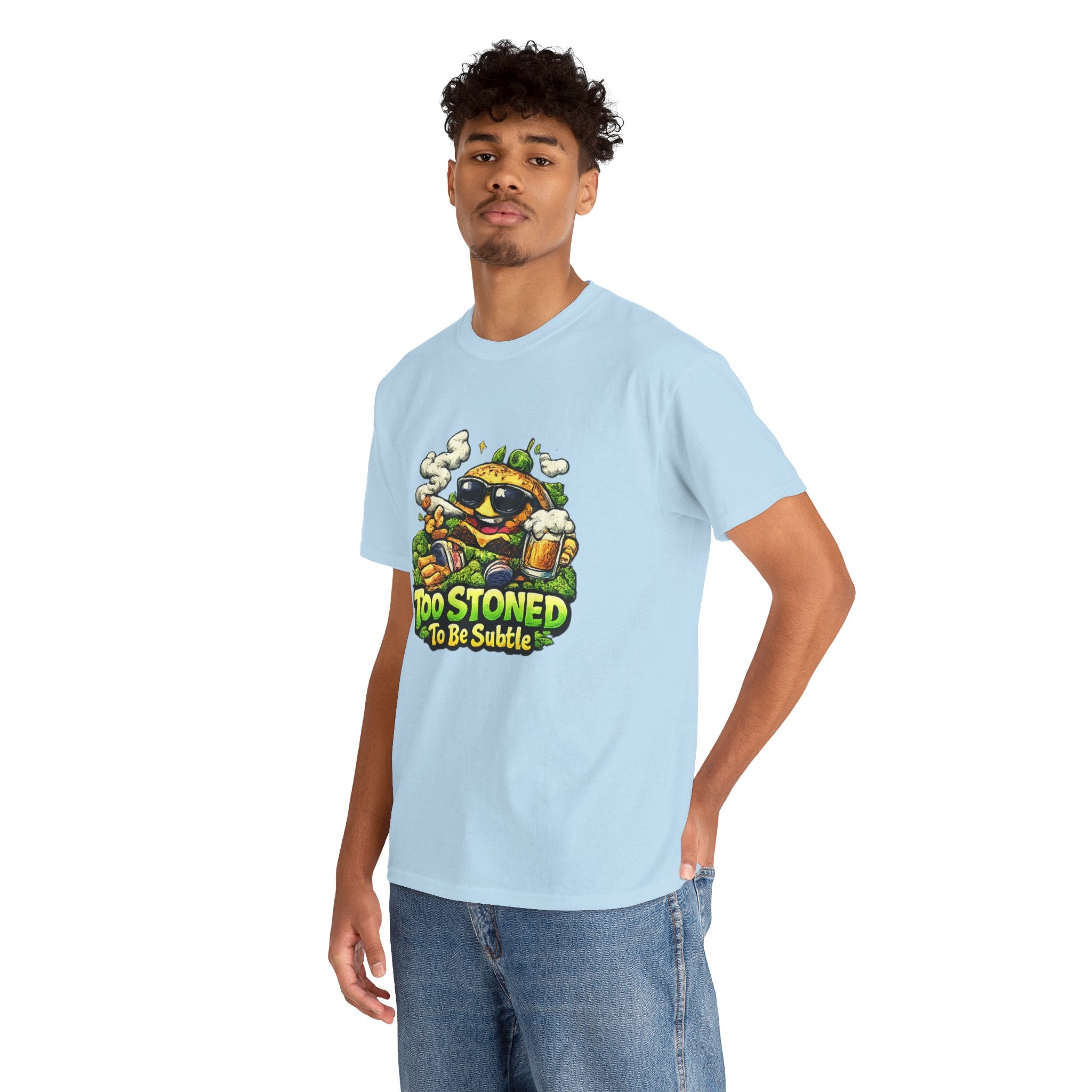 Too Stoned To Be Subtle Tee - Funny Retro Cartoon Burger Cannabis T-Shirt