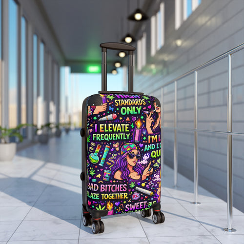Bold Graphic Suitcase – Colorful Sassy Travel Luggage with Motivational Pop-Art Design