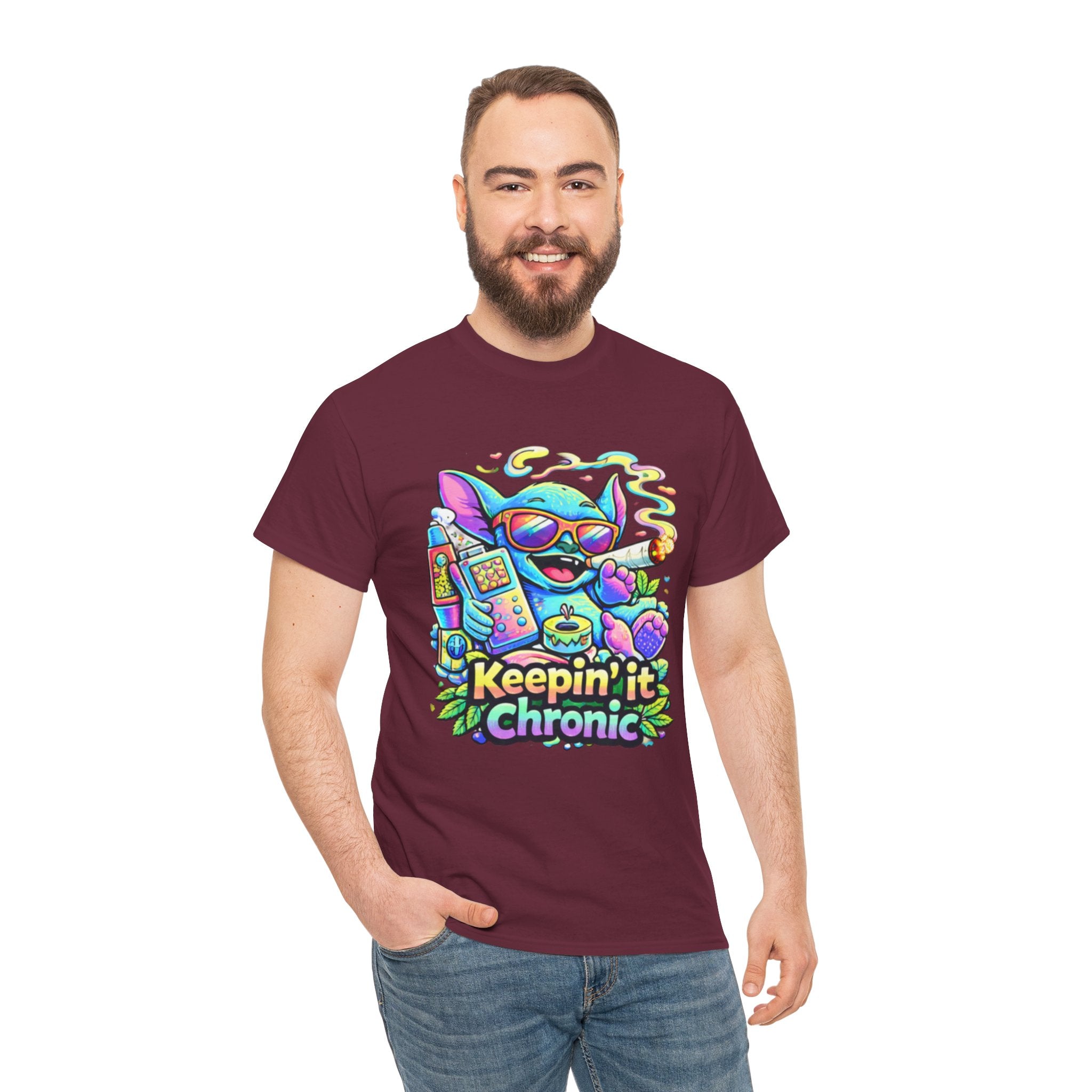 Keepin' It Chronic T-Shirt — Colorful Stoner Cat Graphic Tee