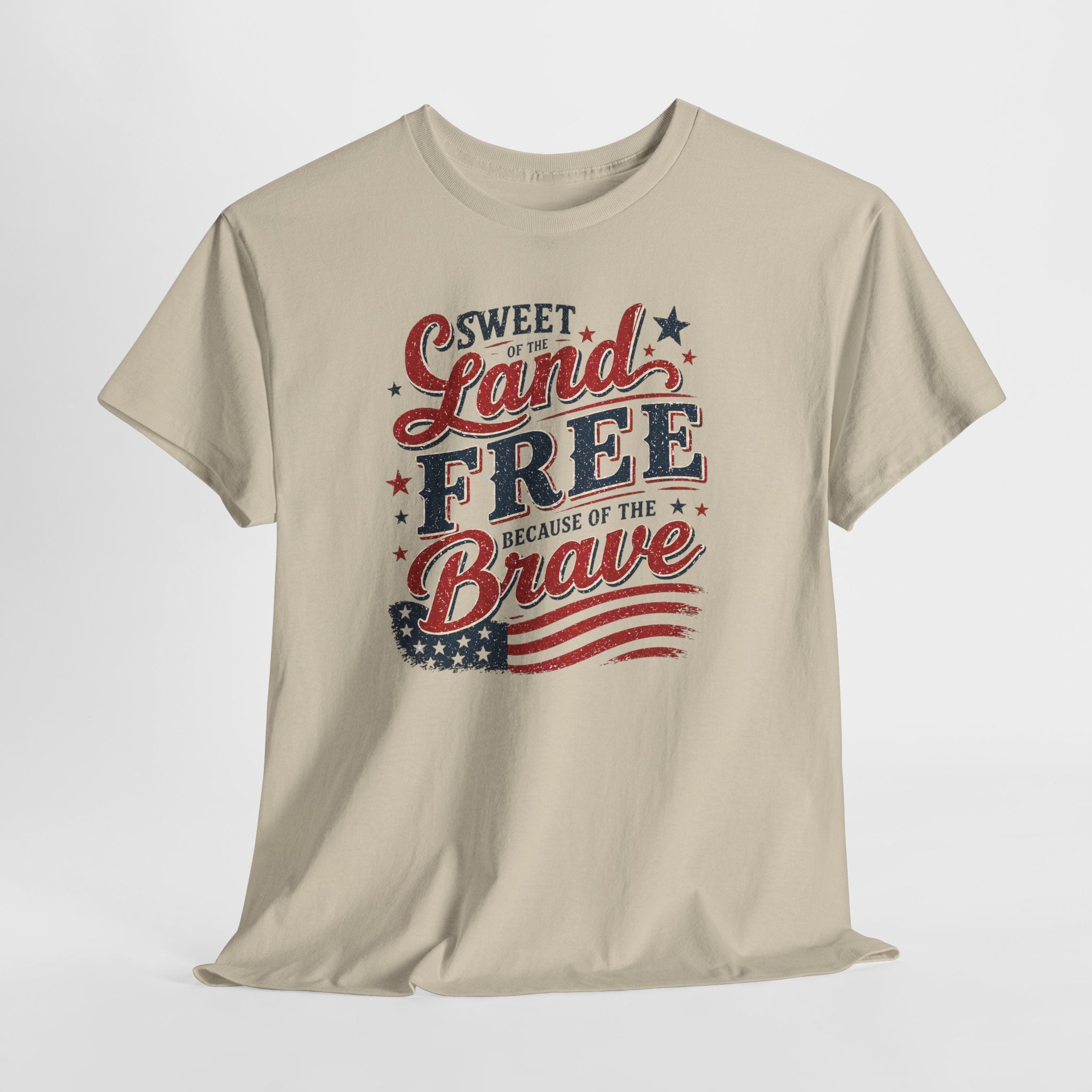 Patriotic Tee — "Sweet Land Free Because of the Brave" American Flag Shirt