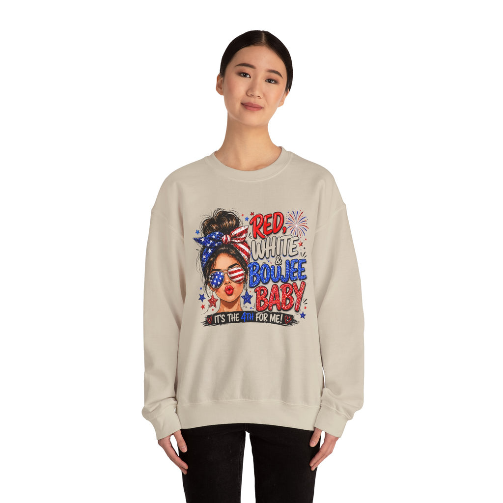 Crewneck Sweatshirt — "Red White Boujee Baby" Patriotic Women's 4th of July Graphic