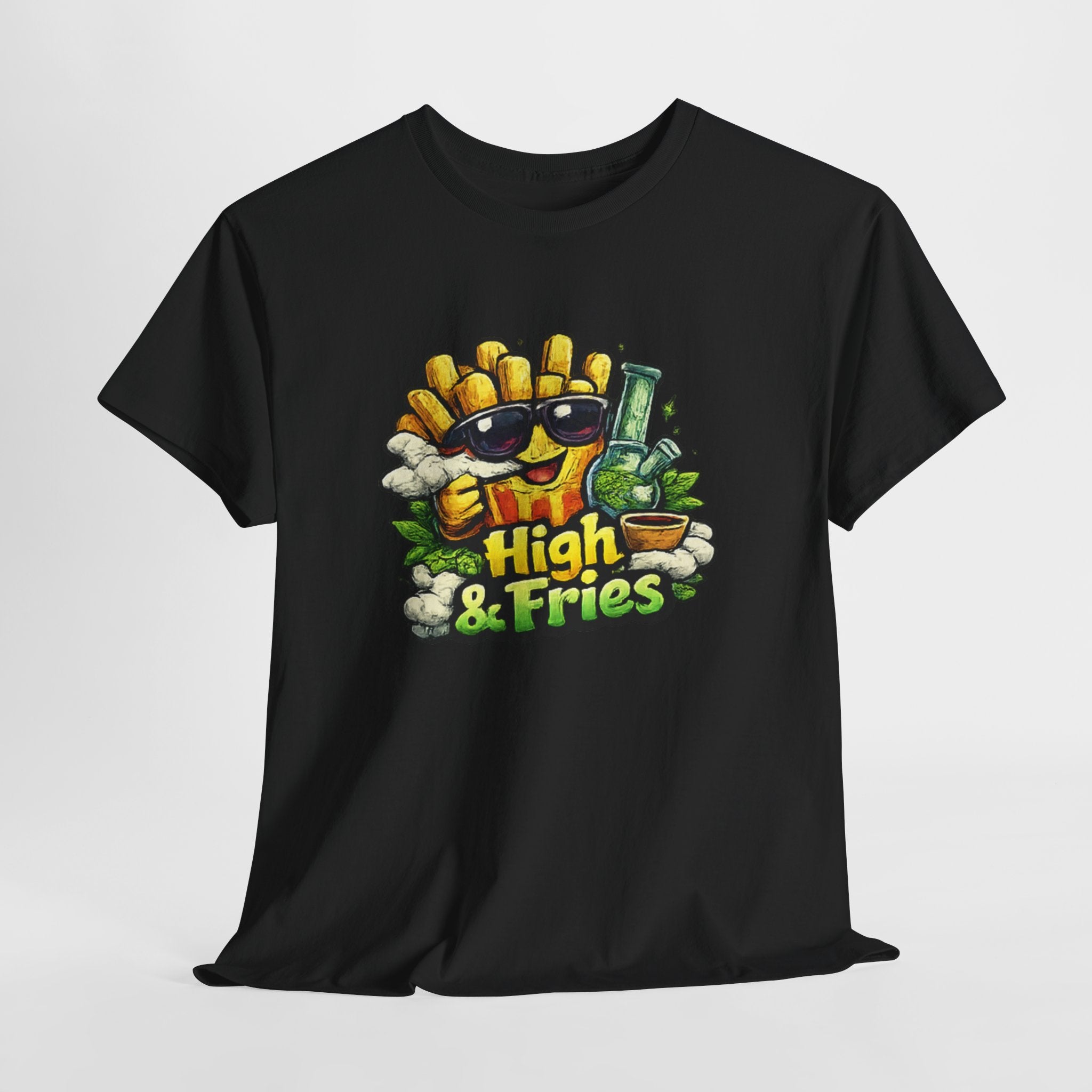 T-Shirt — "High & Fries" Funny Cannabis + Fries Graphic Tee