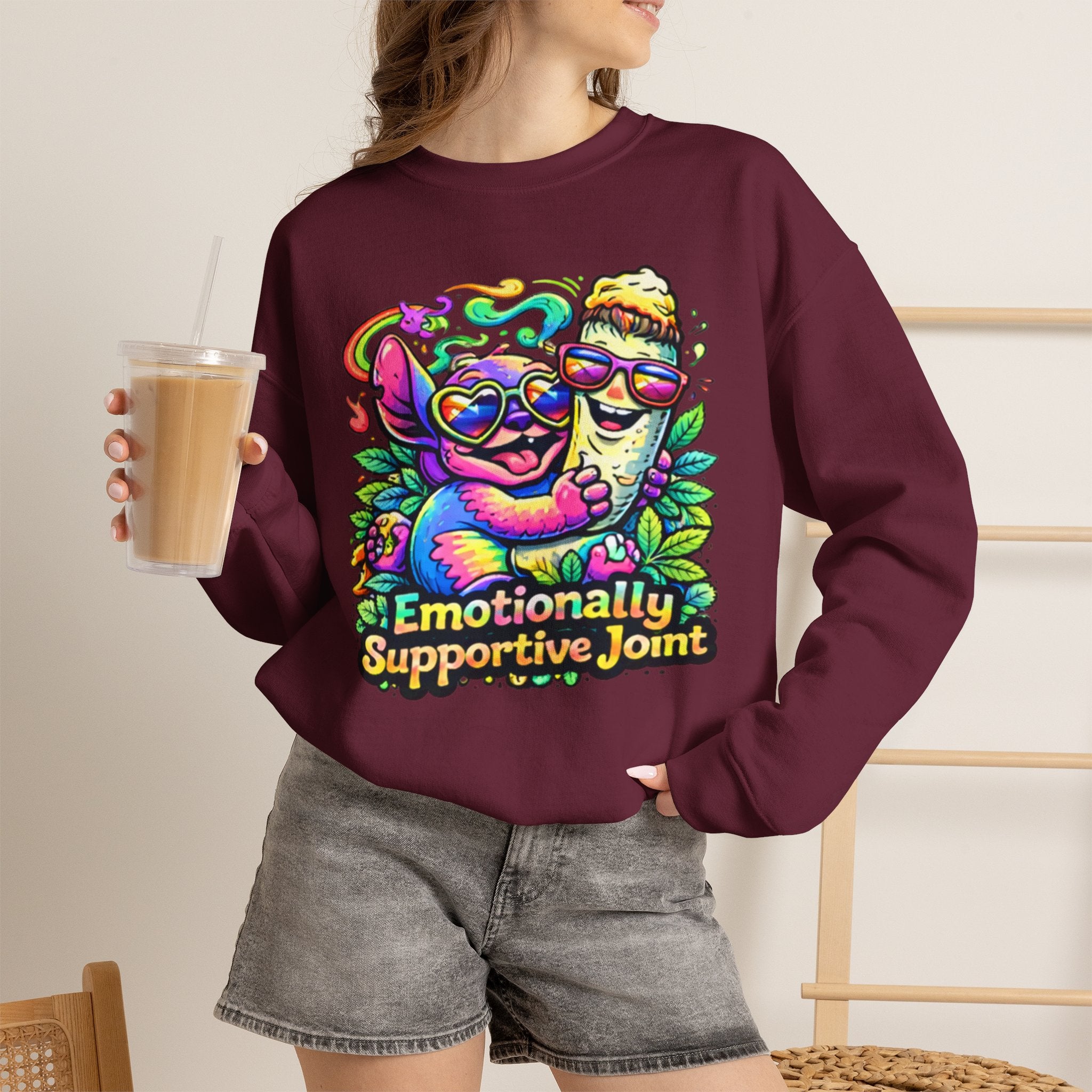 Emotionally Supportive Joint Sweatshirt — Cute Sloth & Joint Hug Graphic