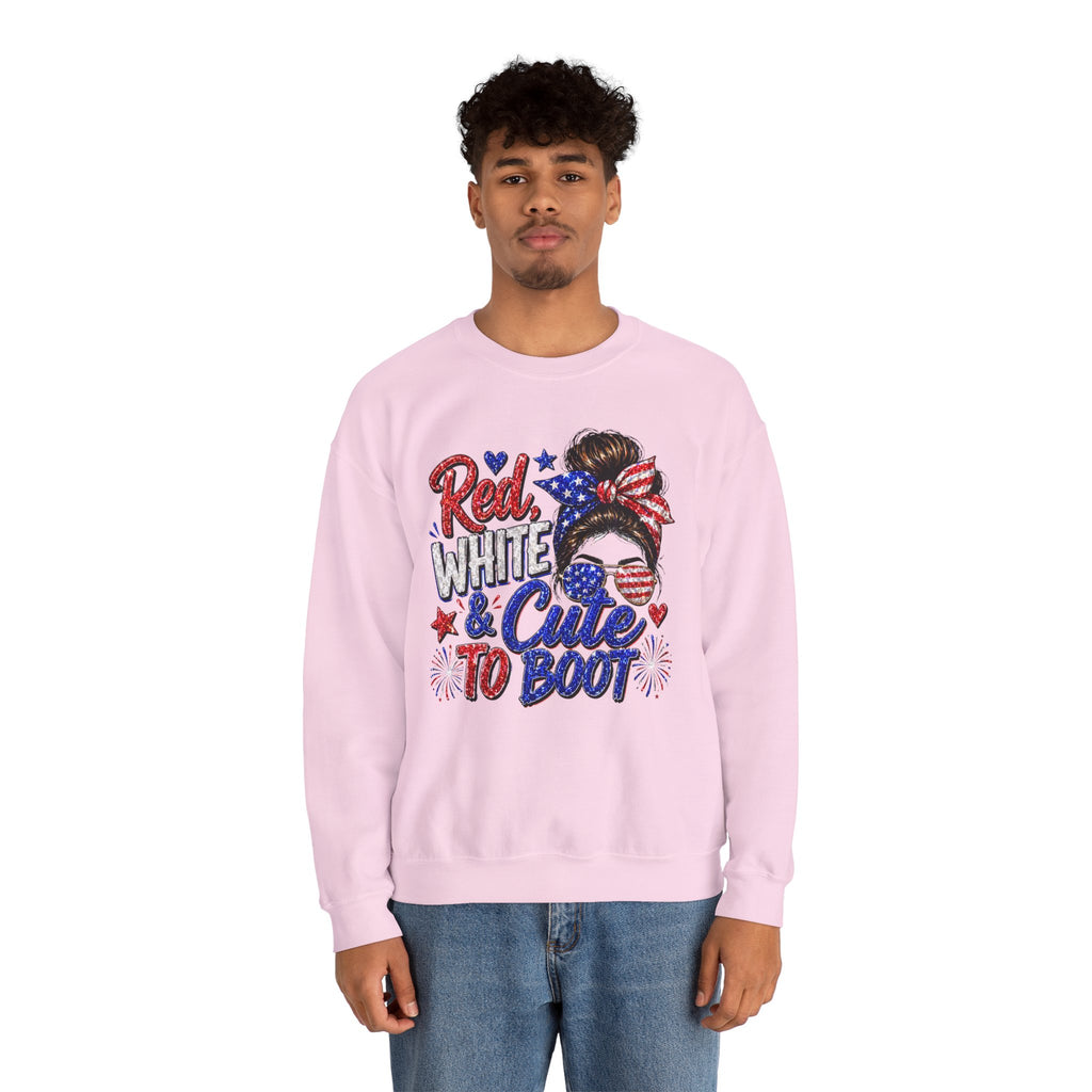 Crewneck Sweatshirt - "Red, White & Cute to Boot" Patriotic Women’s Graphic