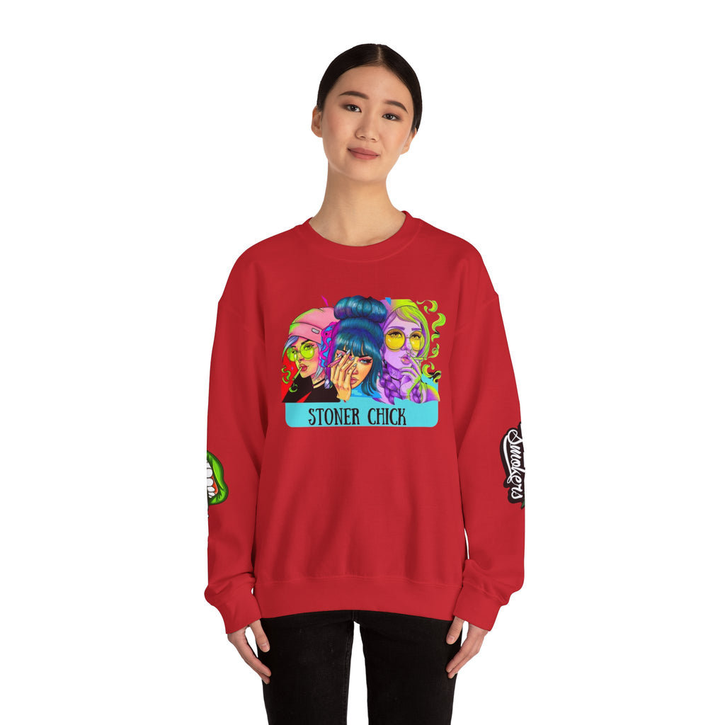 Stoner Chicks Crewneck Sweatshirt — Retro Cannabis Graphic