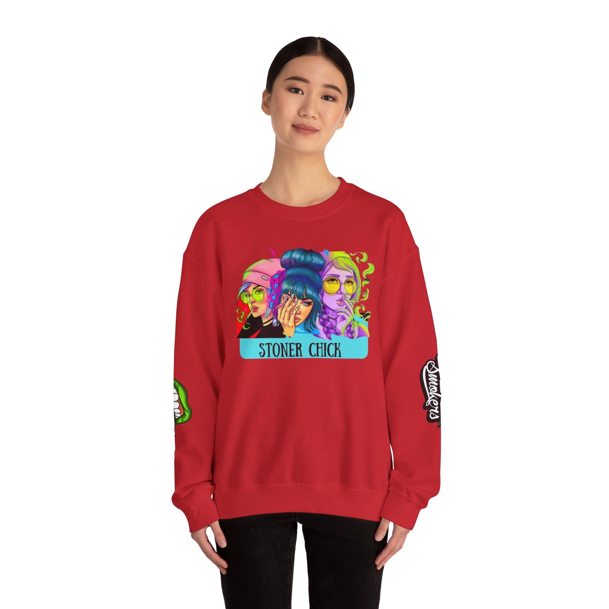 Stoner Chicks Crewneck Sweatshirt — Retro Cannabis Graphic