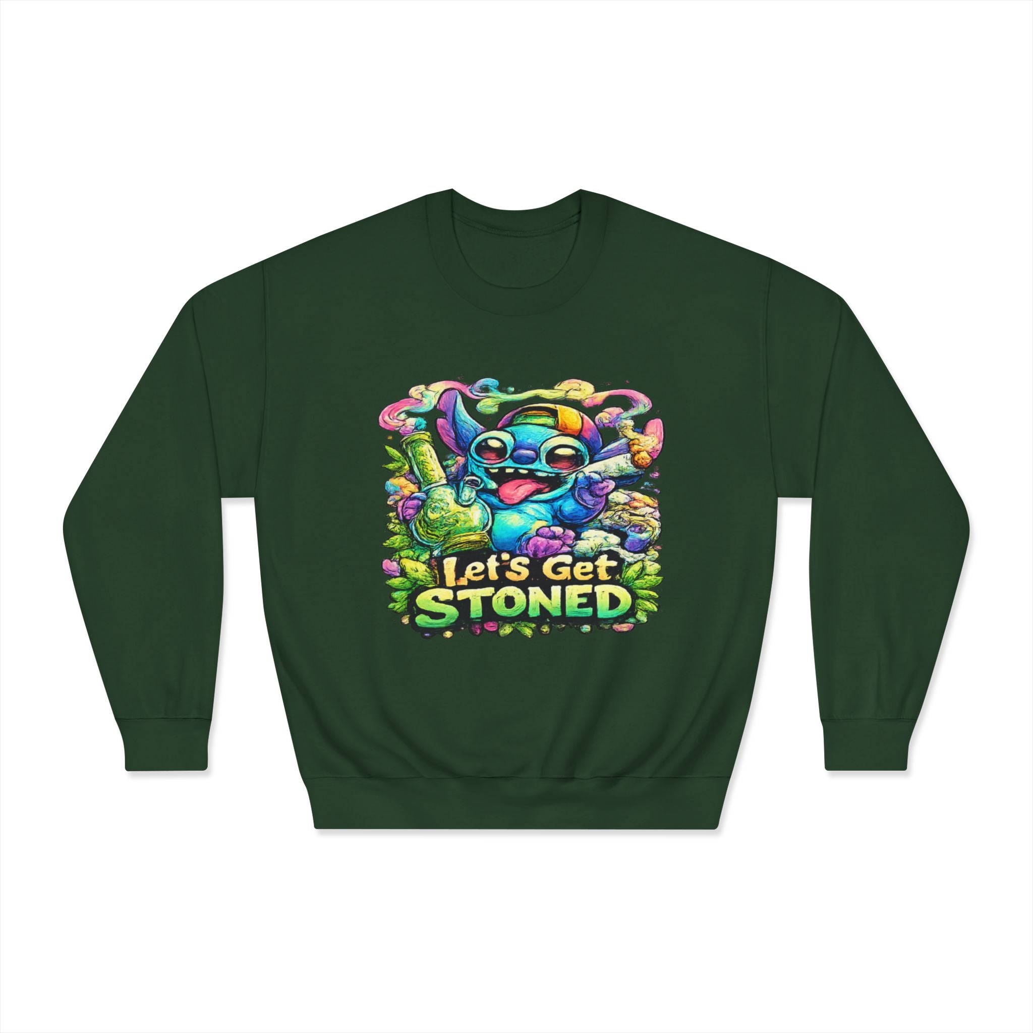 Let's Get Stoned Crewneck Sweatshirt – Colorful Psychedelic Alien Graphic