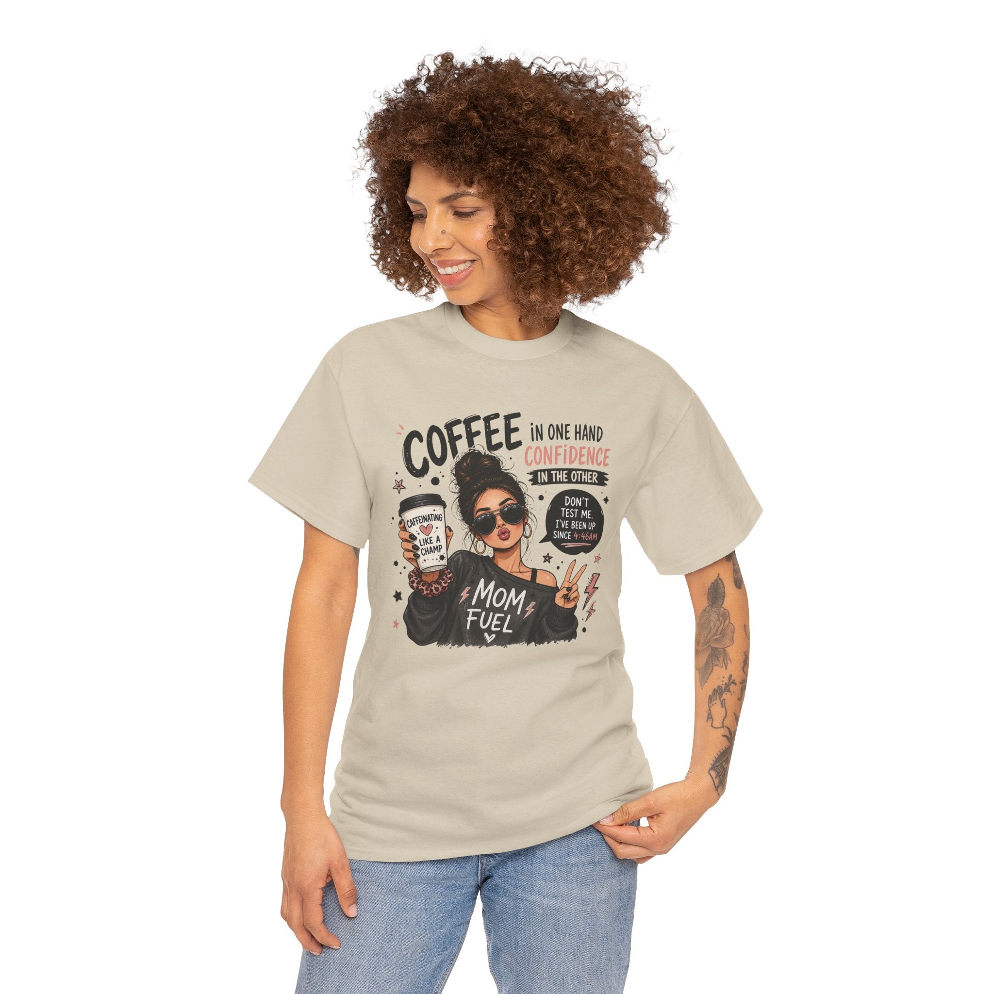 Coffee Mom Fuel T-Shirt — "Coffee in One Hand, Confidence in the Other" Graphic Tee