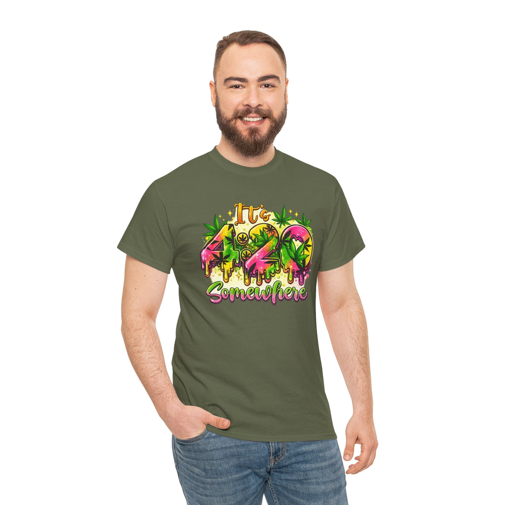 420 Somewhere T-Shirt — Retro Neon Cannabis Graphic Tee