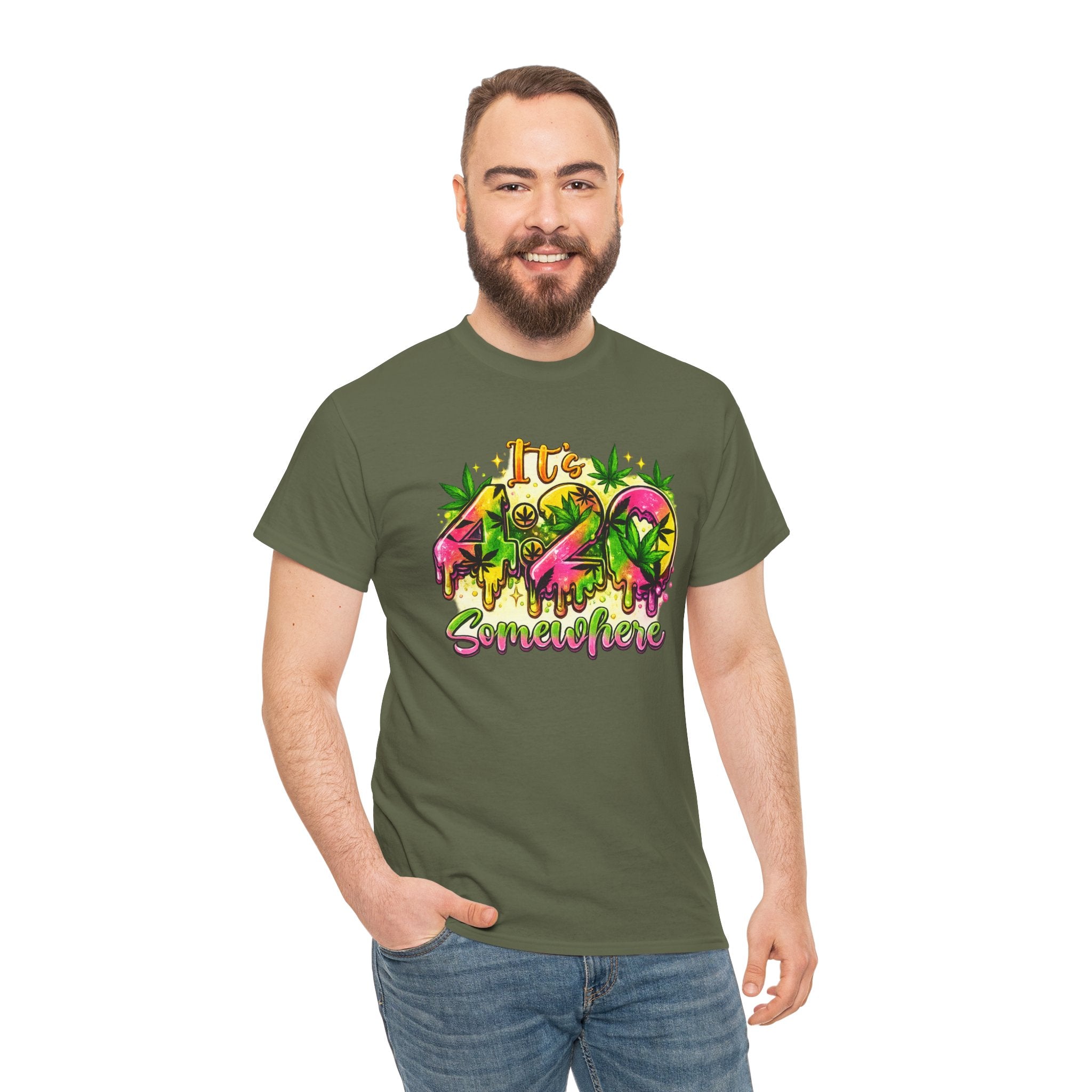 420 Somewhere T-Shirt — Retro Neon Cannabis Graphic Tee