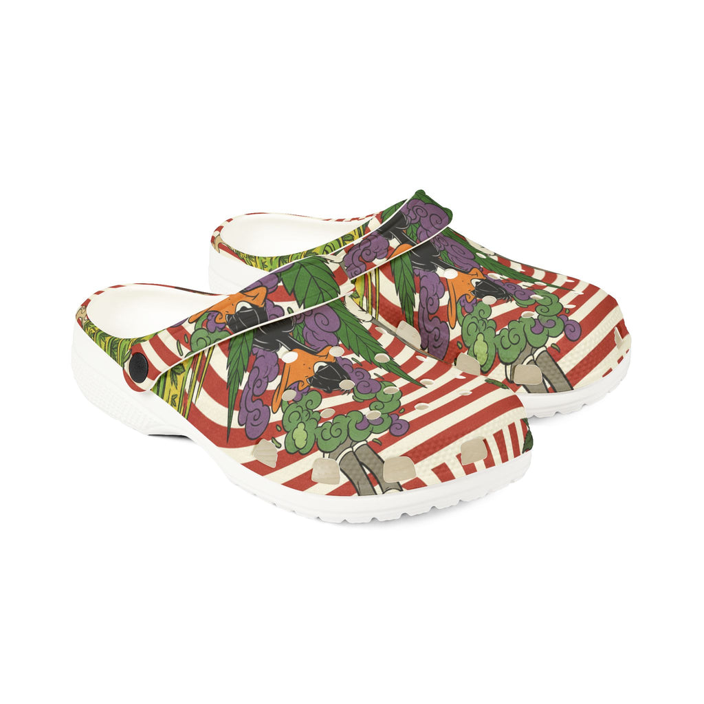 Cartoon Garden Slip-On Clogs — Striped EVA Foam Rubber Shoes with Bugs Bunny Design
