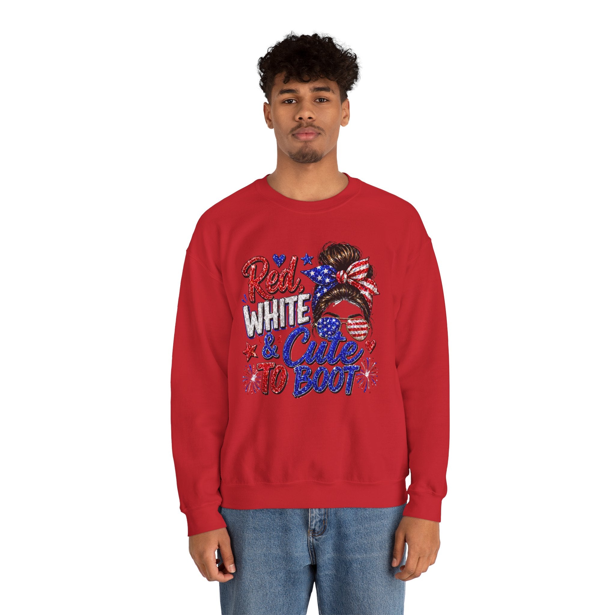 Crewneck Sweatshirt - "Red, White & Cute to Boot" Patriotic Women’s Graphic