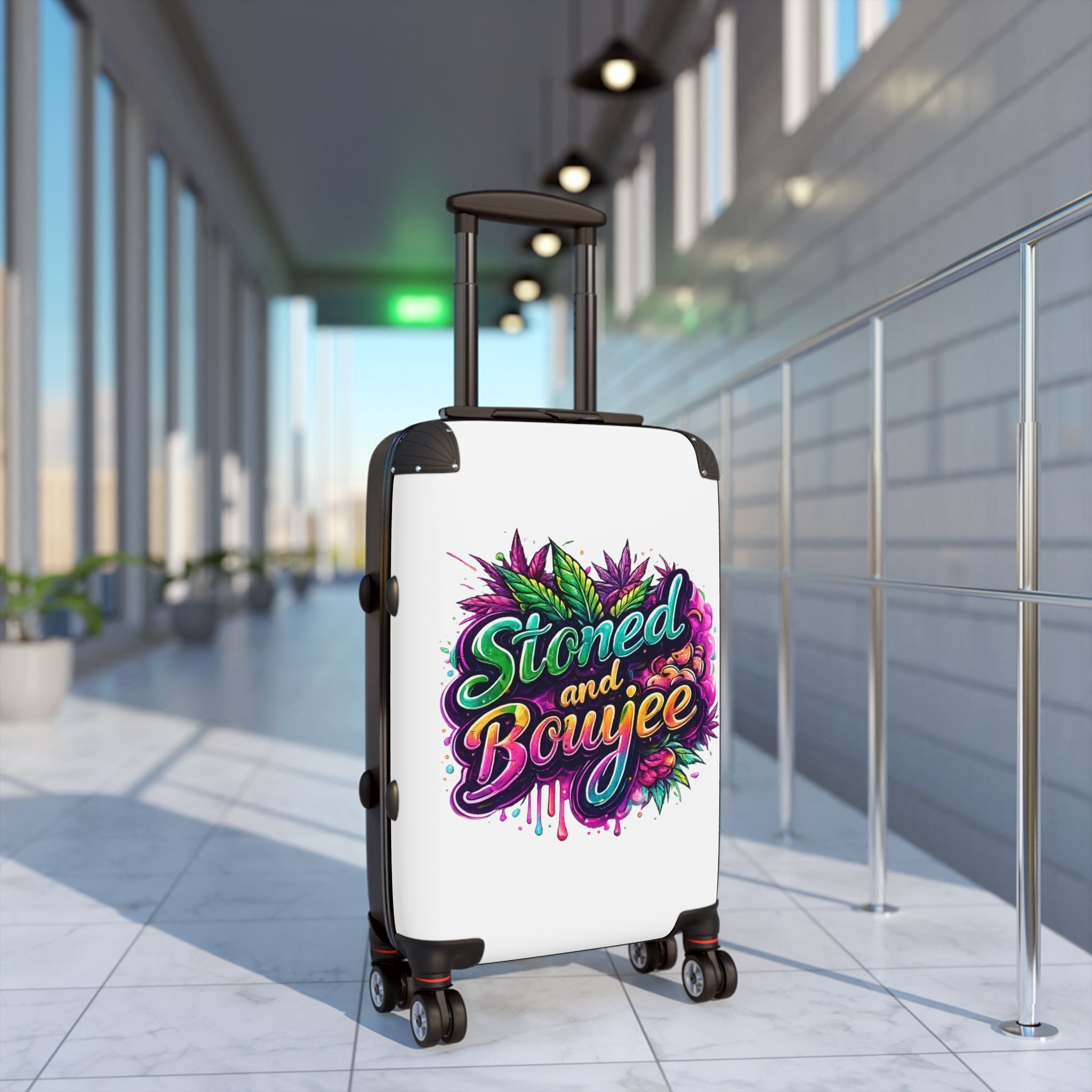 Stoned and Boujee Carry-On Suitcase – Colorful Cannabis Travel Luggage