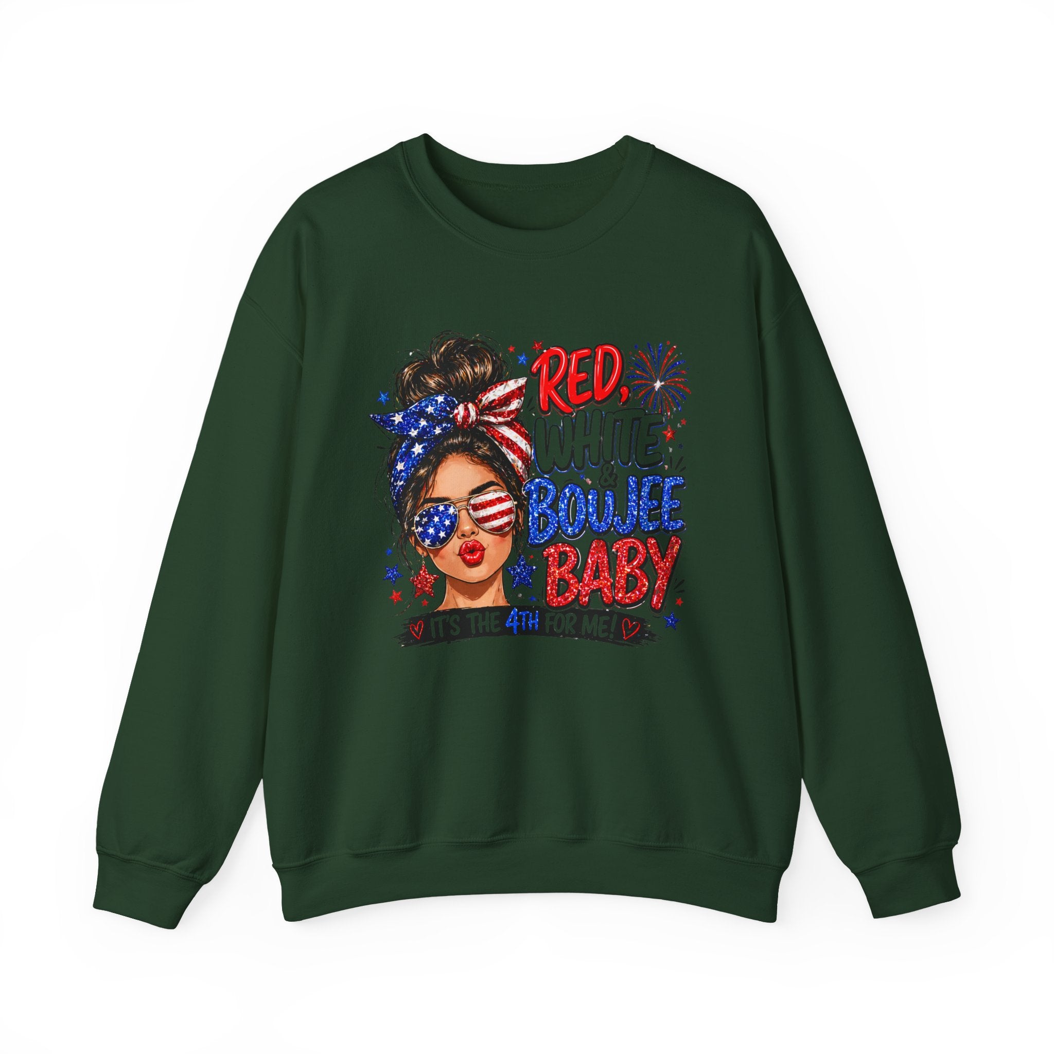 Crewneck Sweatshirt — "Red White Boujee Baby" Patriotic Women's 4th of July Graphic