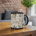 Black Ceramic Mug — Cozy Herbal Coffee Pattern (11 oz)
