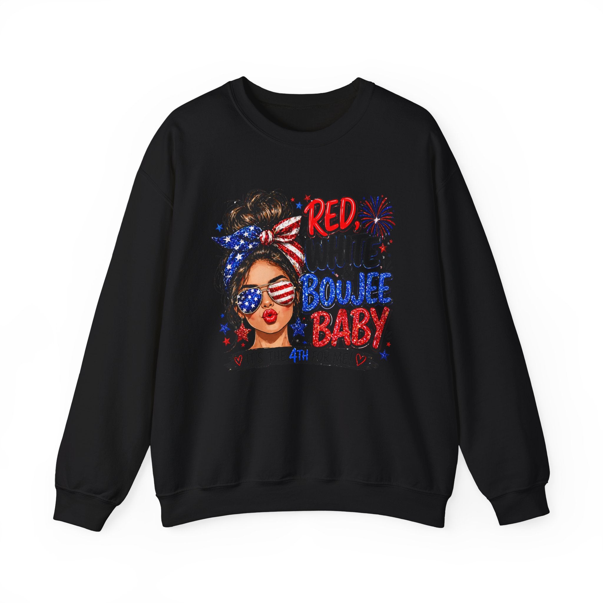 Crewneck Sweatshirt — "Red White Boujee Baby" Patriotic Women's 4th of July Graphic