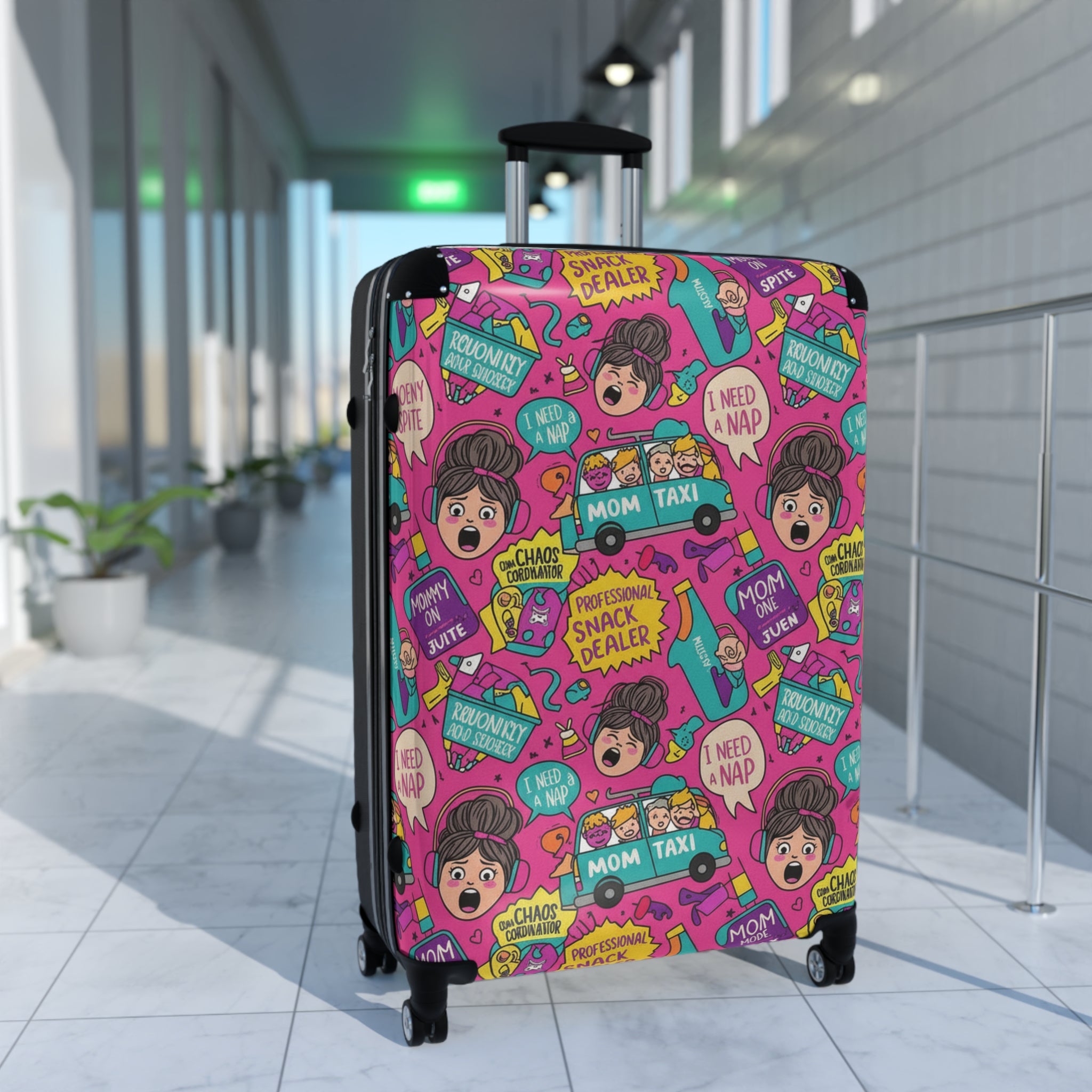 Funny Mom Taxi Suitcase – Colorful “Mom Taxi / I Need A Nap” Carry-On