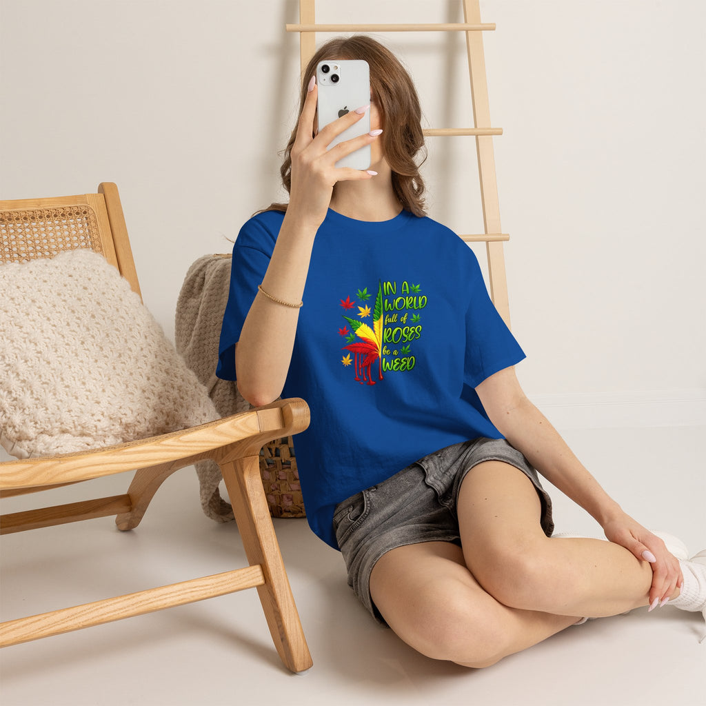 T-Shirt — "In A World Where Mosses Rule" Colorful Mushroom & Leaf Graphic