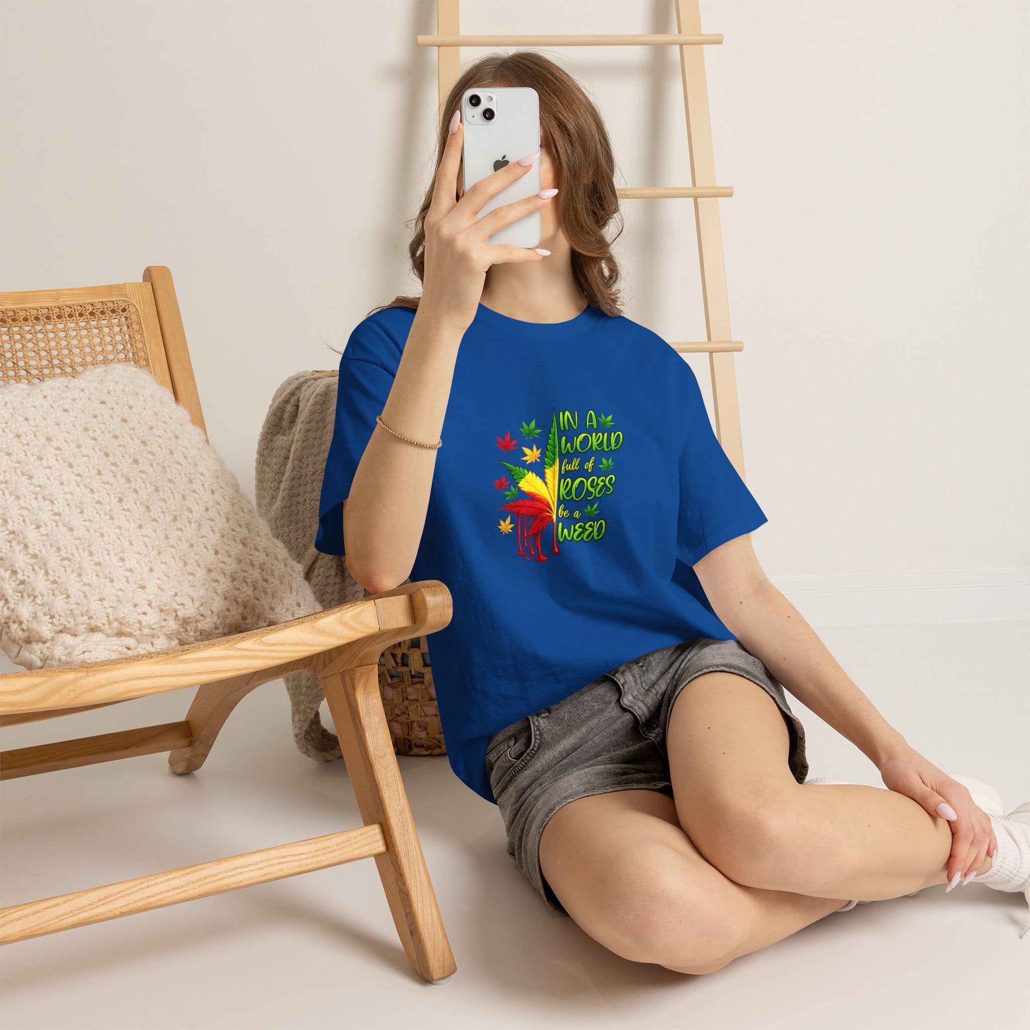 T-Shirt — "In A World Where Mosses Rule" Colorful Mushroom & Leaf Graphic