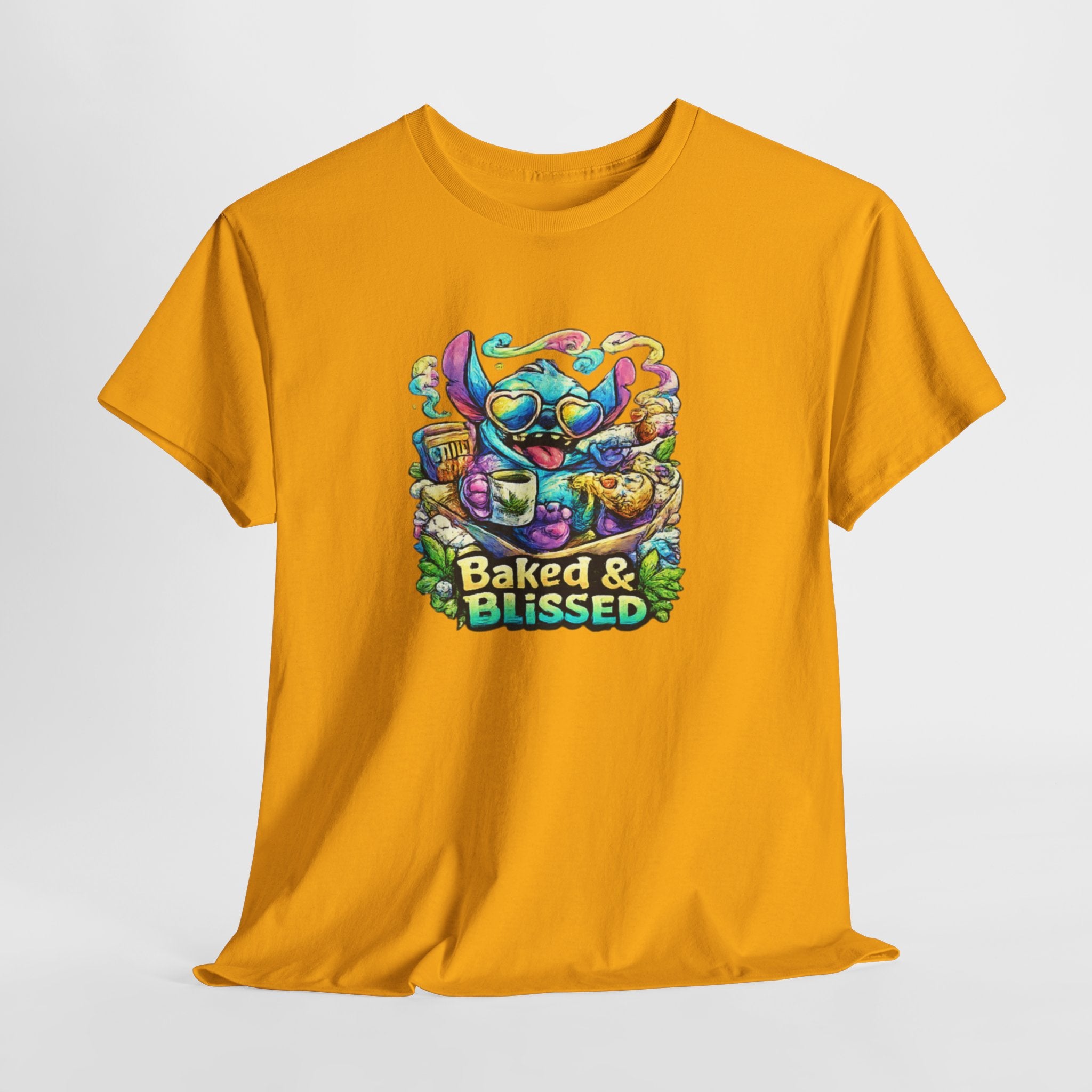 T-Shirt — Colorful 'Baked & Blissed' Cartoon Dessert Graphic Tee