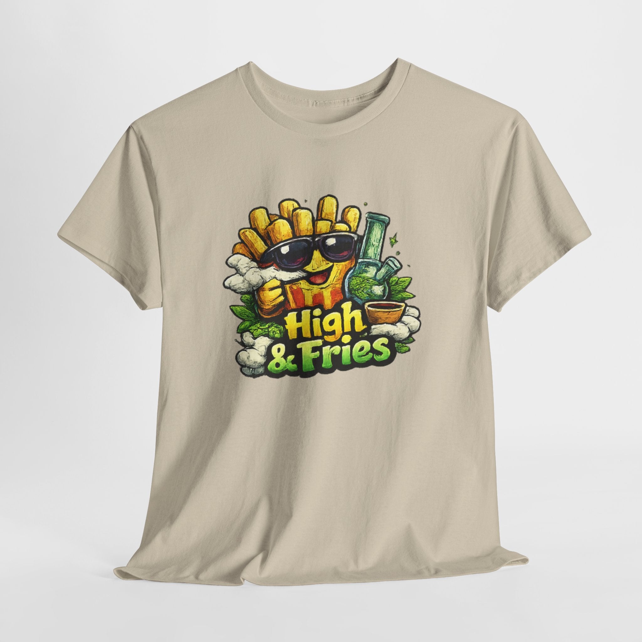 T-Shirt — "High & Fries" Funny Cannabis + Fries Graphic Tee