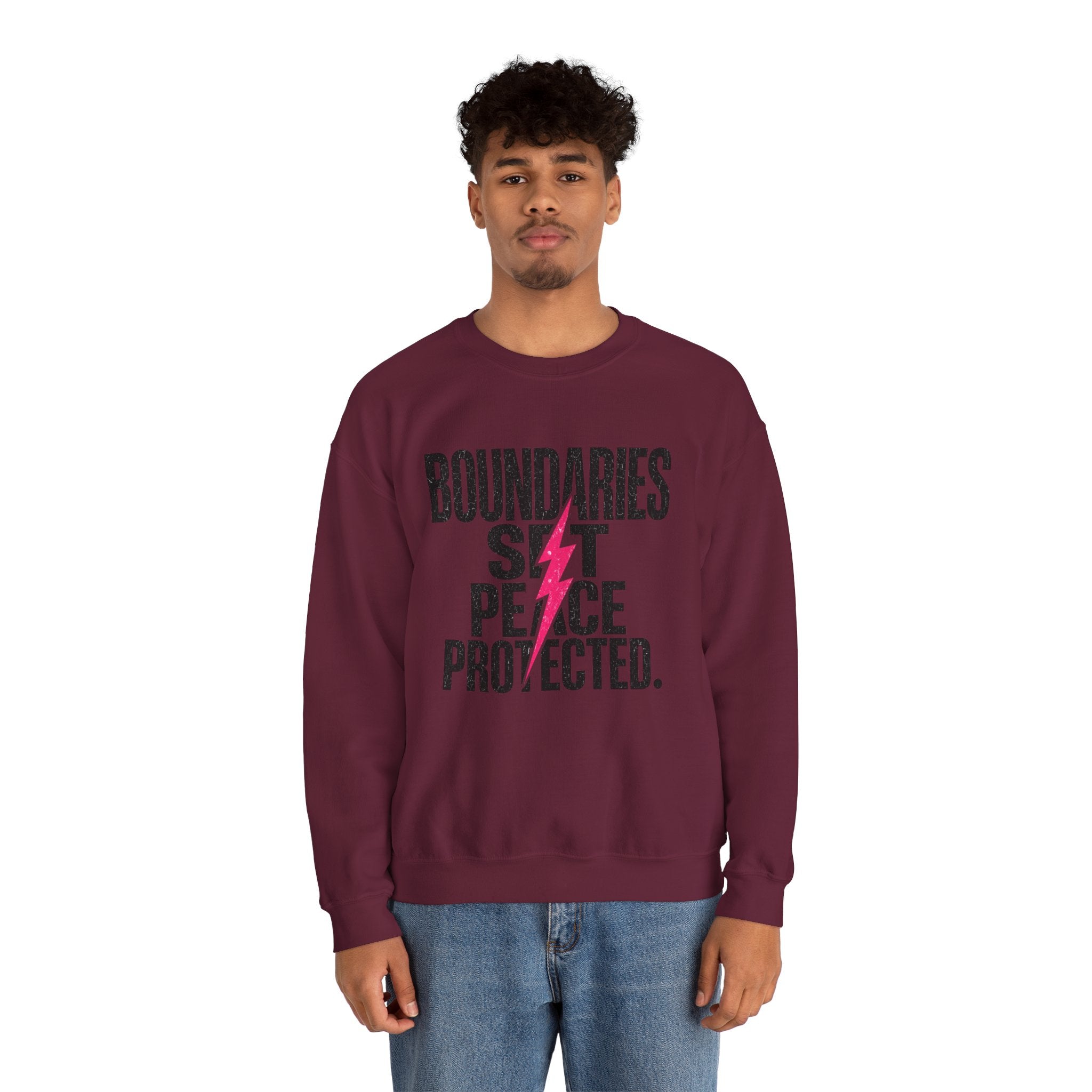 Crewneck Sweatshirt "Boundaries Set. Peace Protected." – Empowerment Graphic Pullover