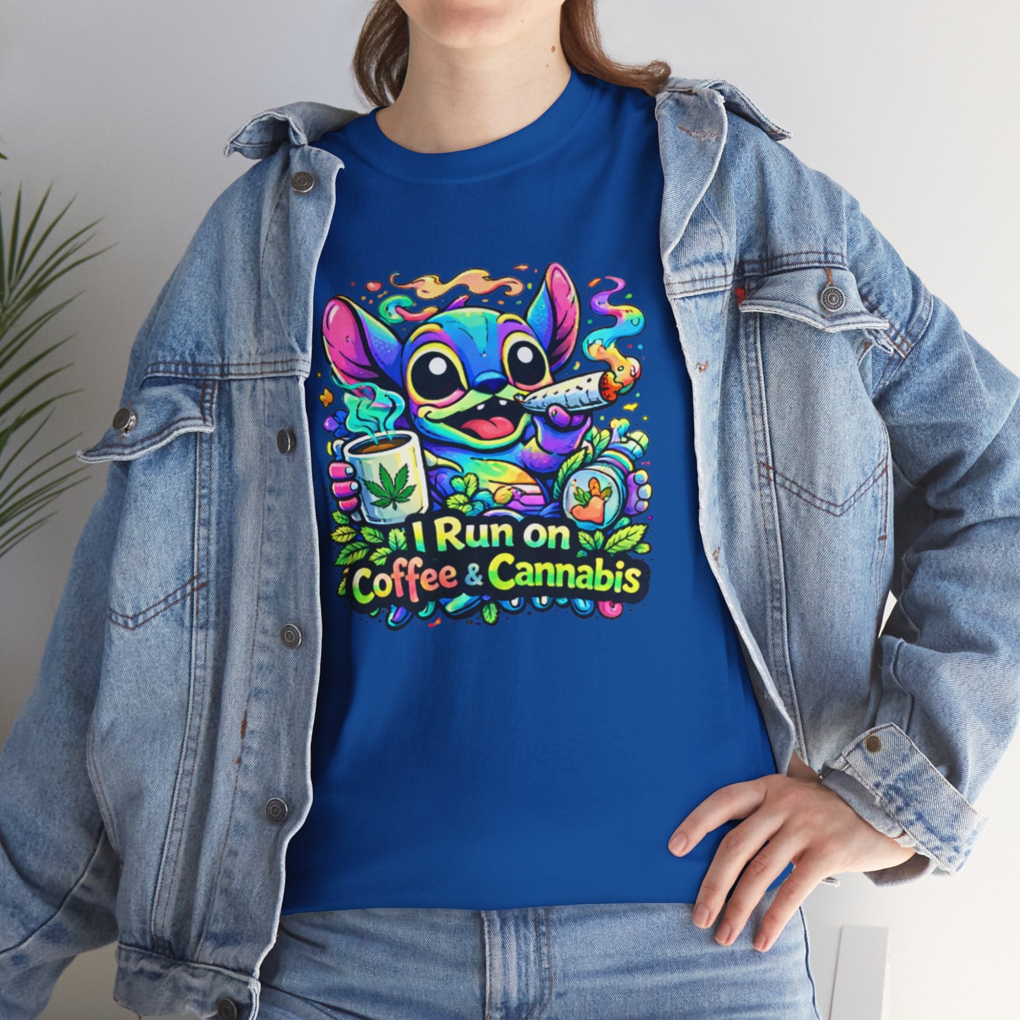 Coffee & Cannabis Tee — 'I Run on Coffee & Cannabis' Cute Stitch Graphic T-Shirt