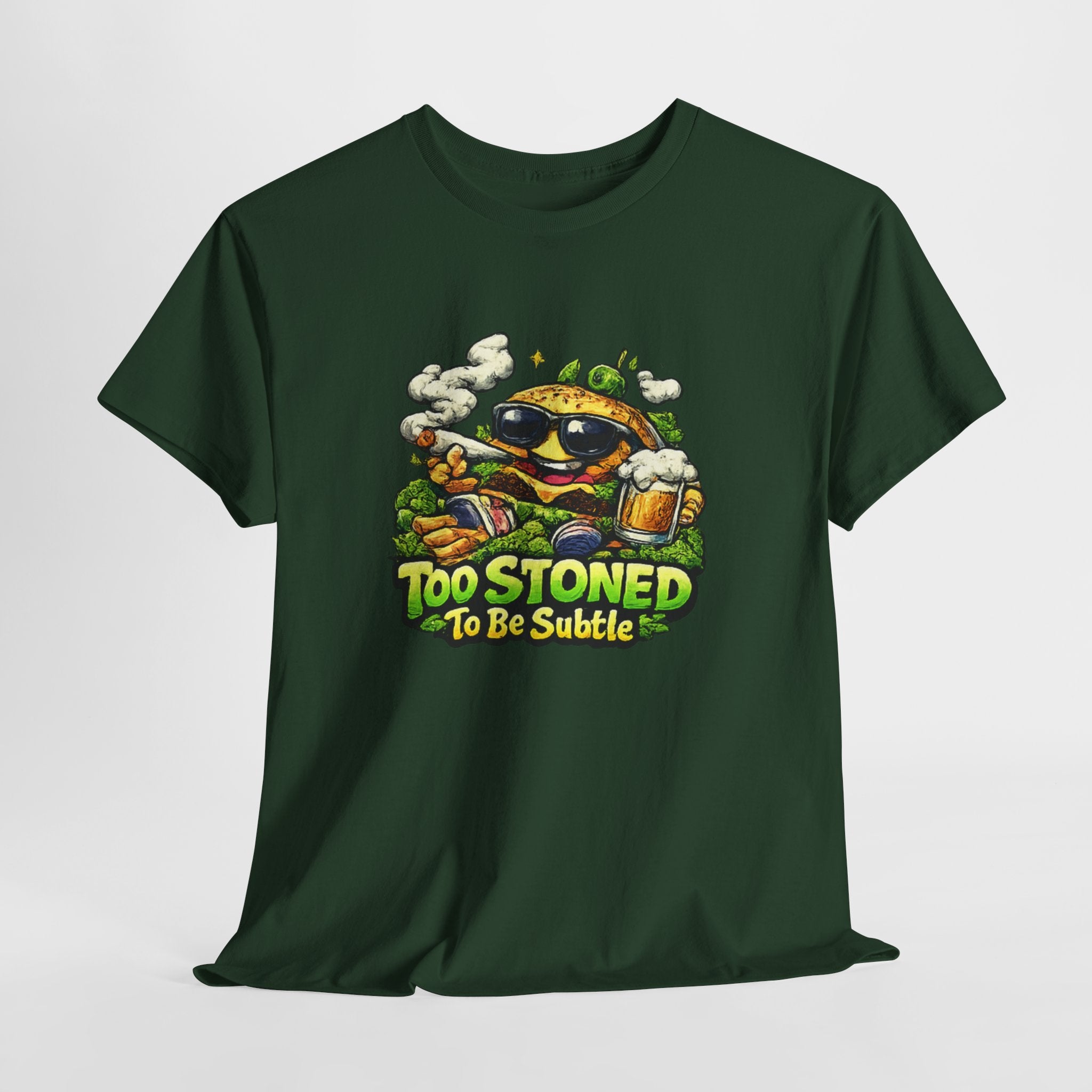 Too Stoned To Be Subtle Tee - Funny Retro Cartoon Burger Cannabis T-Shirt