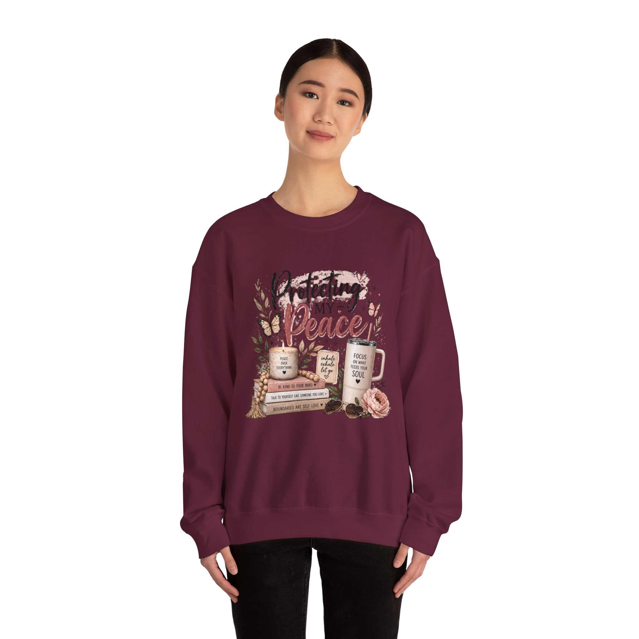 Crewneck Sweatshirt – "Protecting My Peace" Cozy Floral Graphic