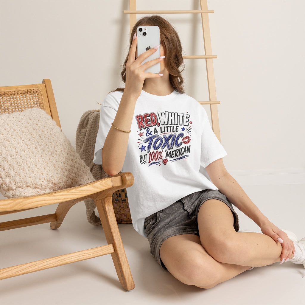 Patriotic 'Red, White & a Little Toxic but 100% Merican' Graphic Tee