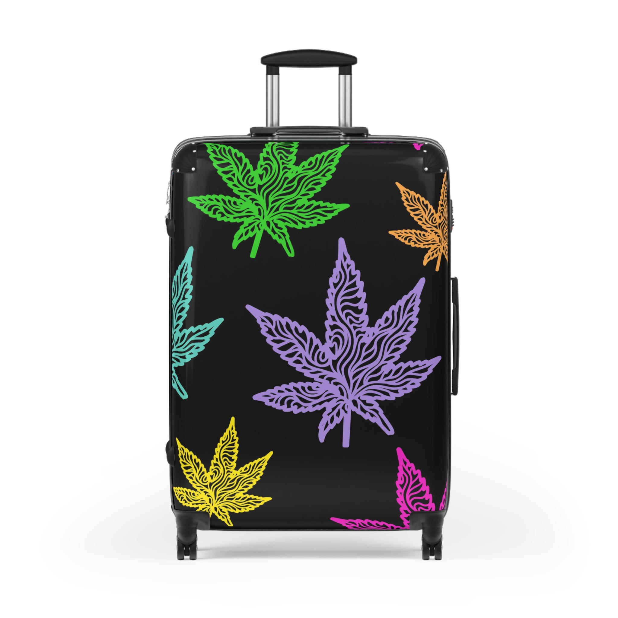 Carry-On Suitcase with Colorful Cannabis Leaf Print – Travel Luggage, Funky Marijuana Leaf Design