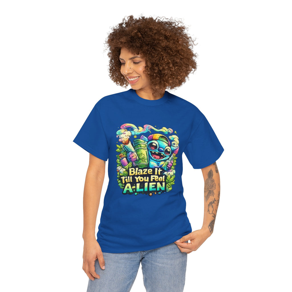 Alien Mushroom Graphic Tee - "Blaze It Till You’re A-LIEN" Psychedelic Cartoon Shirt