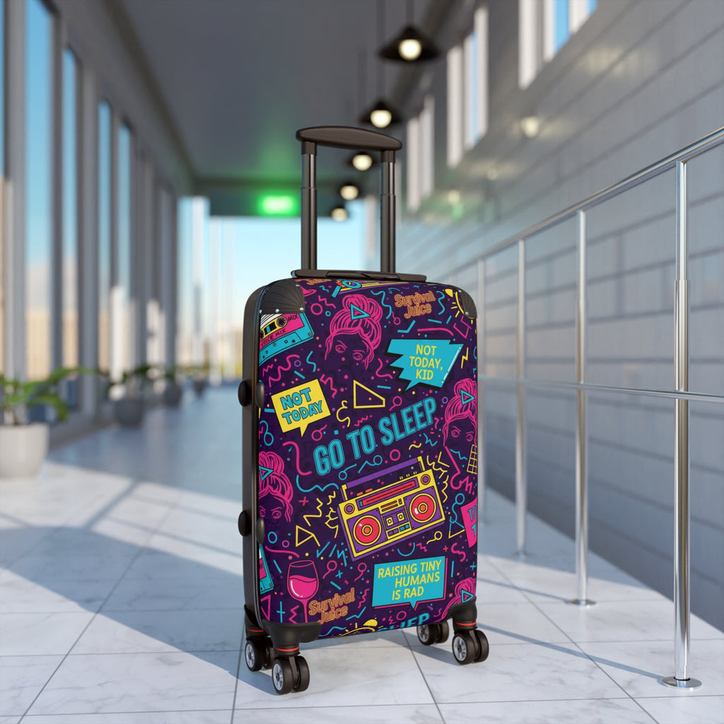 Carry-On Suitcase with Neon ‘Go To Sleep’ Retro Mom Travel Cover