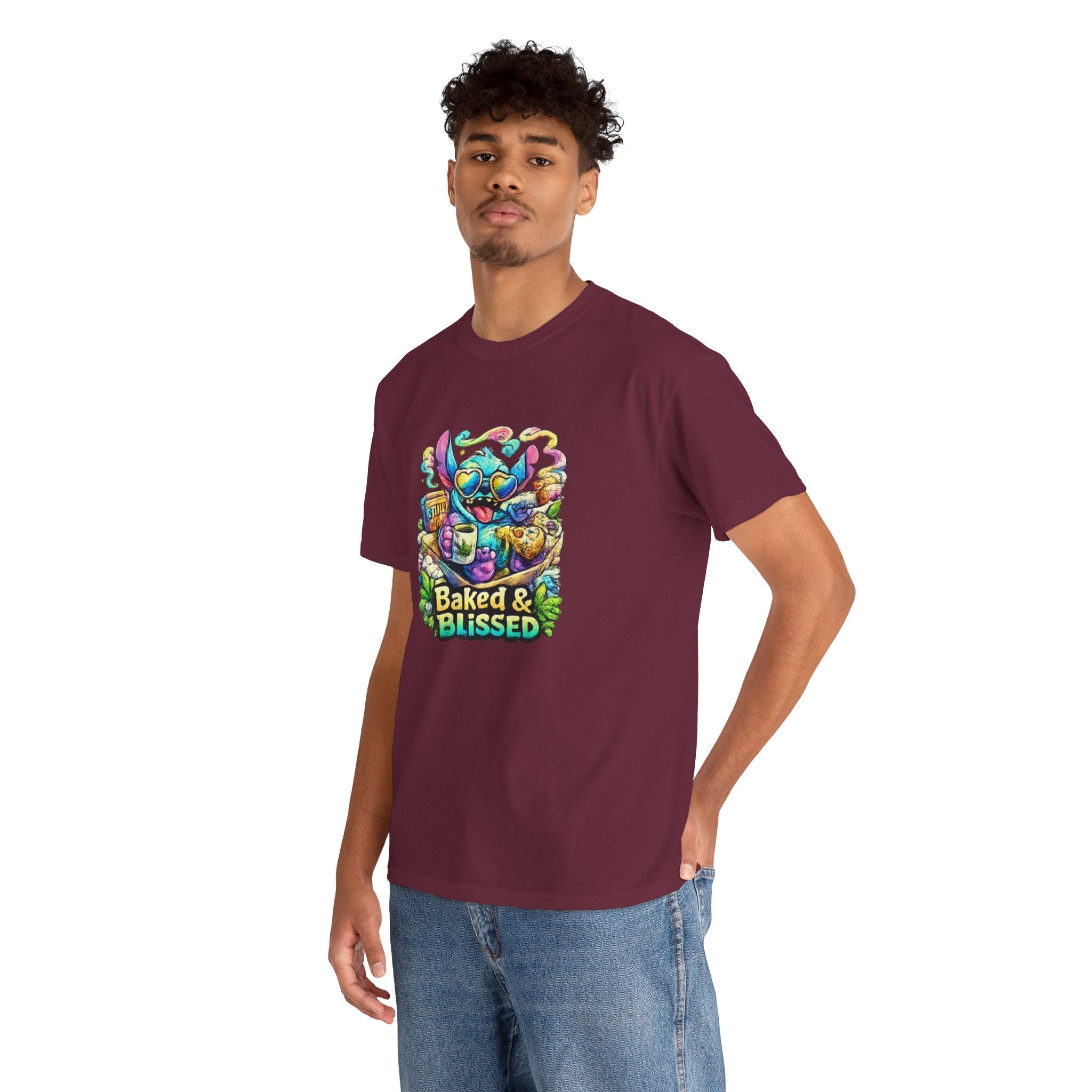 T-Shirt — Colorful 'Baked & Blissed' Cartoon Dessert Graphic Tee