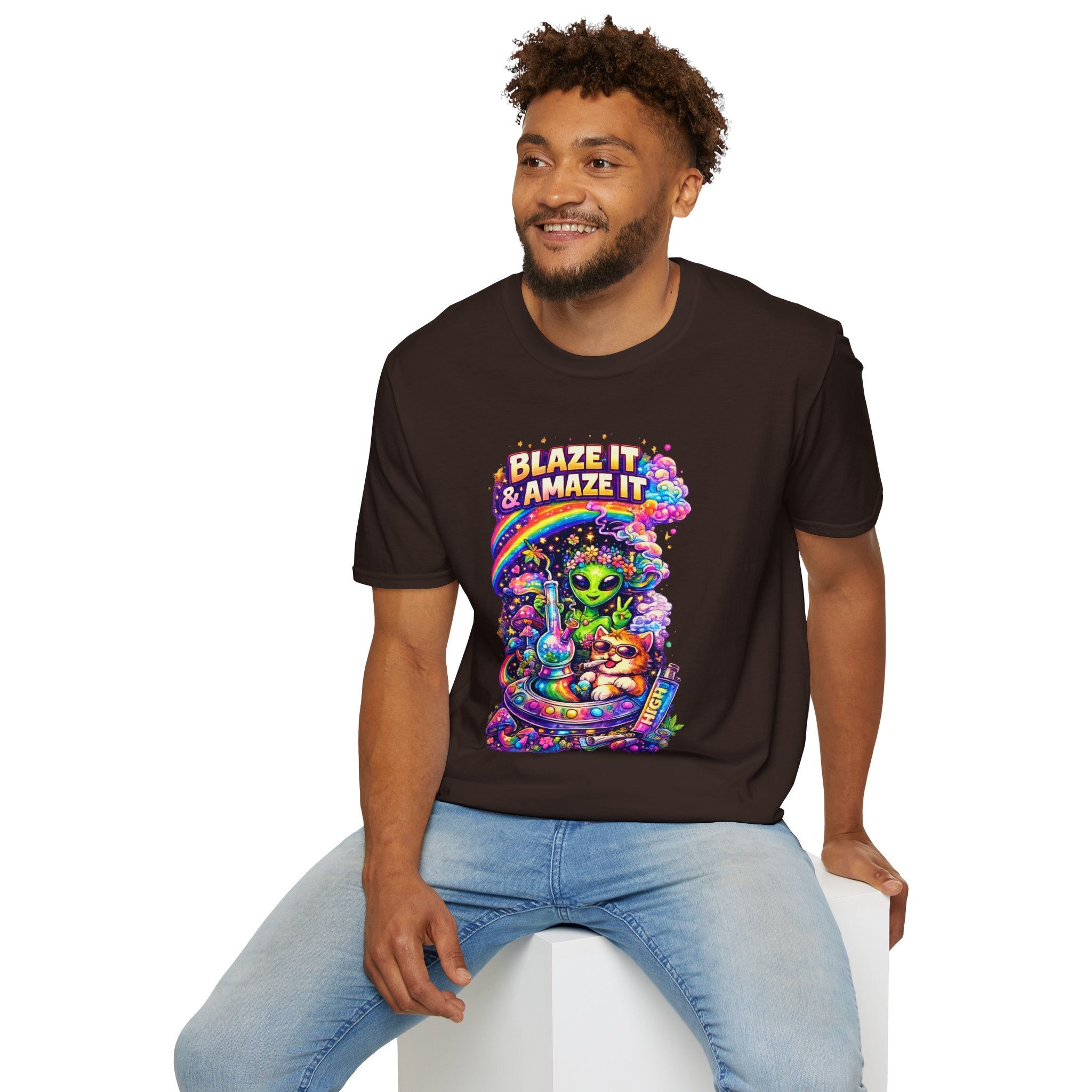 Alien Rainbow Tee - "Blaze It & Amaze It" Psychedelic Graphic T-Shirt