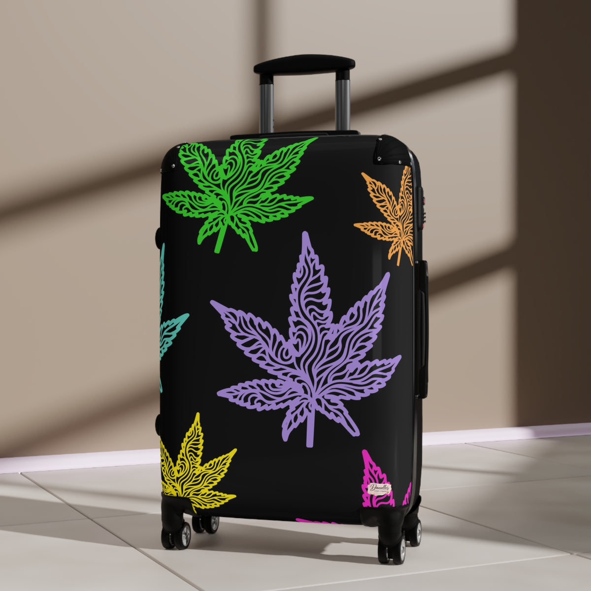 Carry-On Suitcase with Colorful Cannabis Leaf Print – Travel Luggage, Funky Marijuana Leaf Design