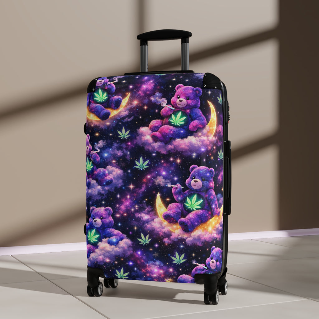 Cosmic Candy Bears Carry-On Suitcase – Purple Dreamscape Luggage with Moon & Cloud Bears
