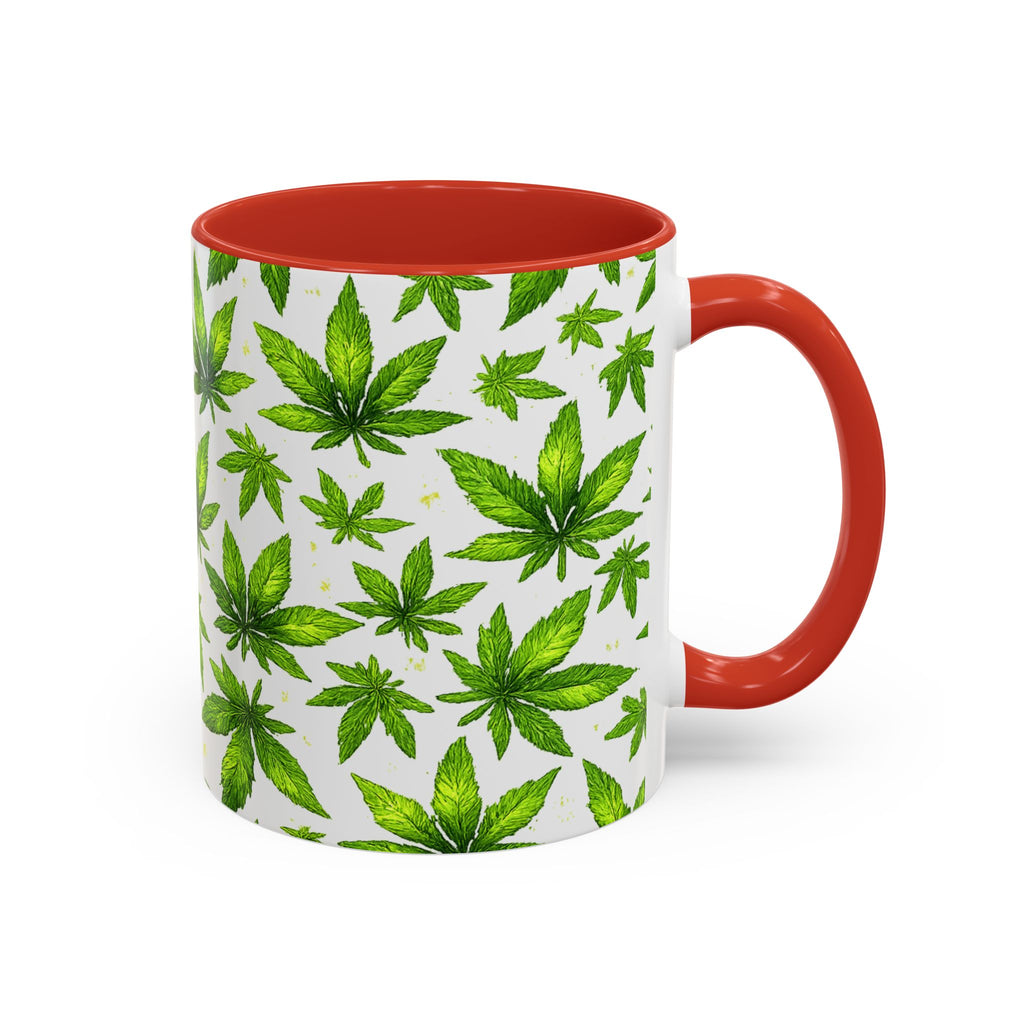 Cannabis Leaf Pattern Accent Coffee Mug – 11/15oz Ceramic